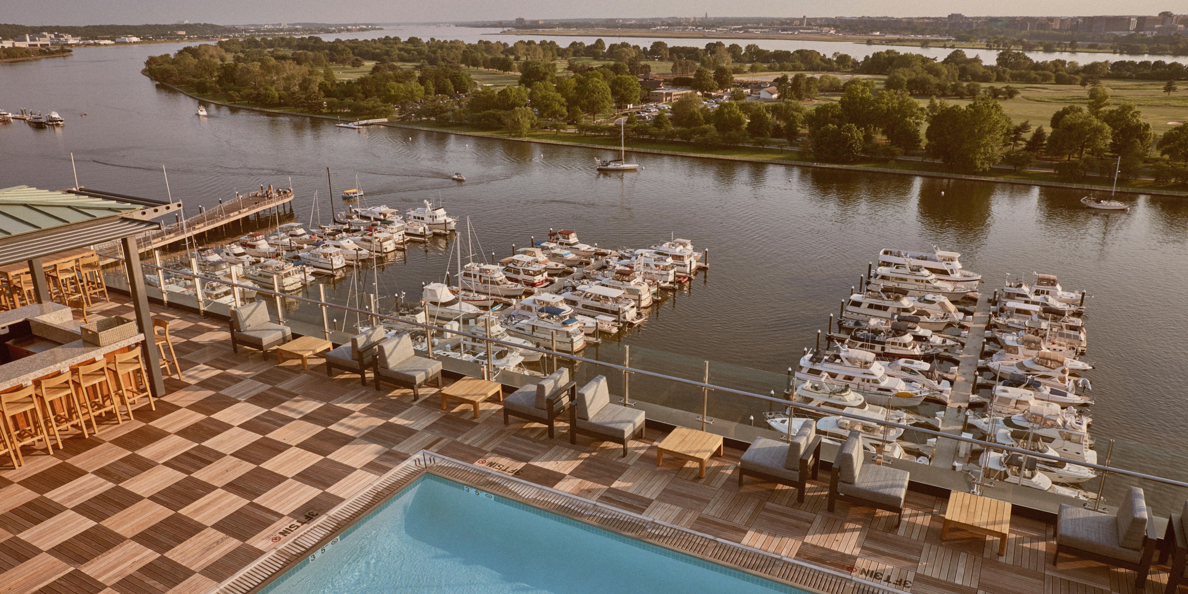Open through fall, our rooftop pool and WAVES lounge offer a serene escape above The Wharf. Enjoy panoramic views of the Potomac River with a handcrafted cocktail or fine wine. Whether swimming or relaxing under the autumn sky, it’s a perfect way to experience DC in the season.