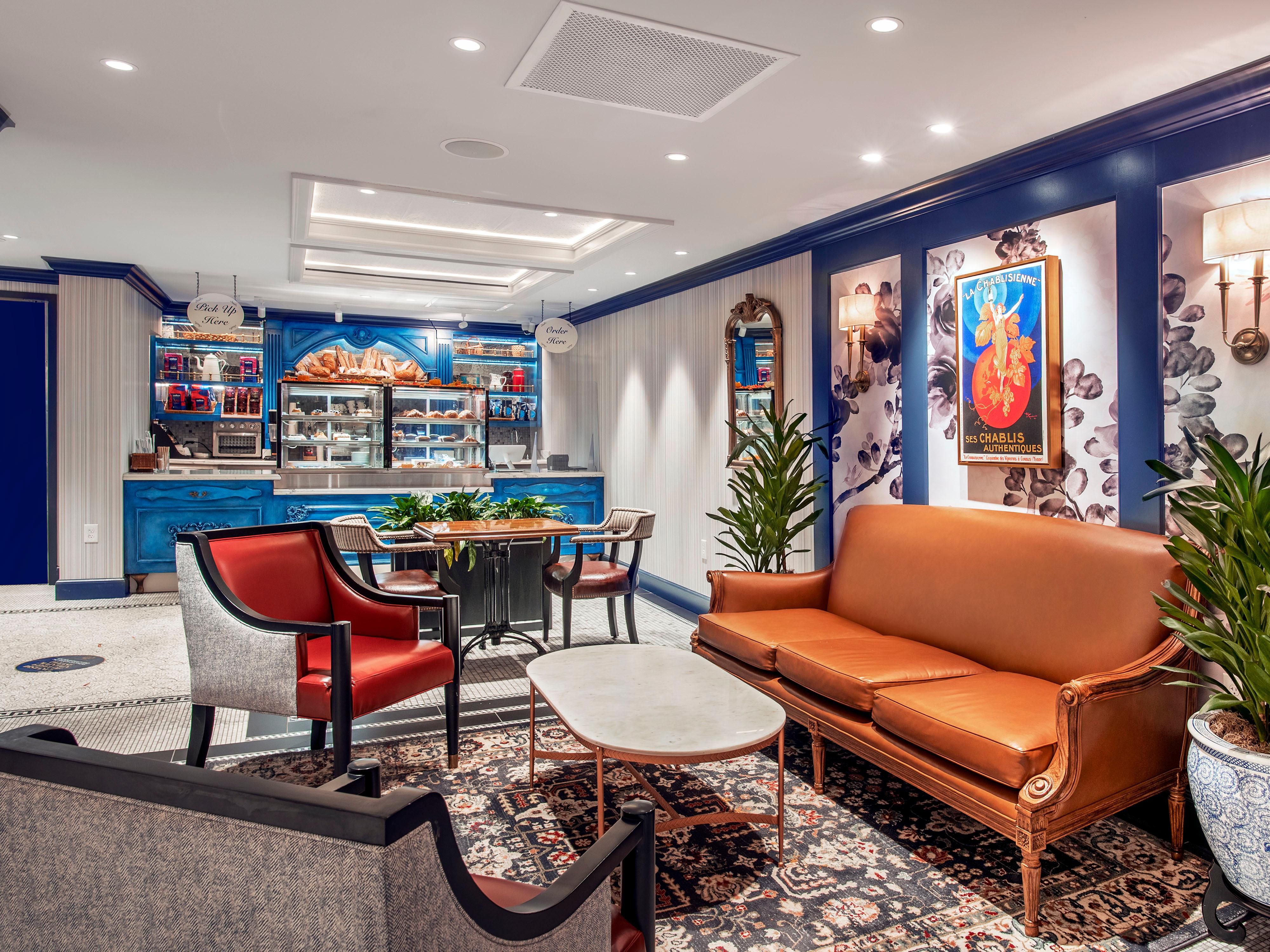 Le Cafe offers specialty coffee and French pastries.