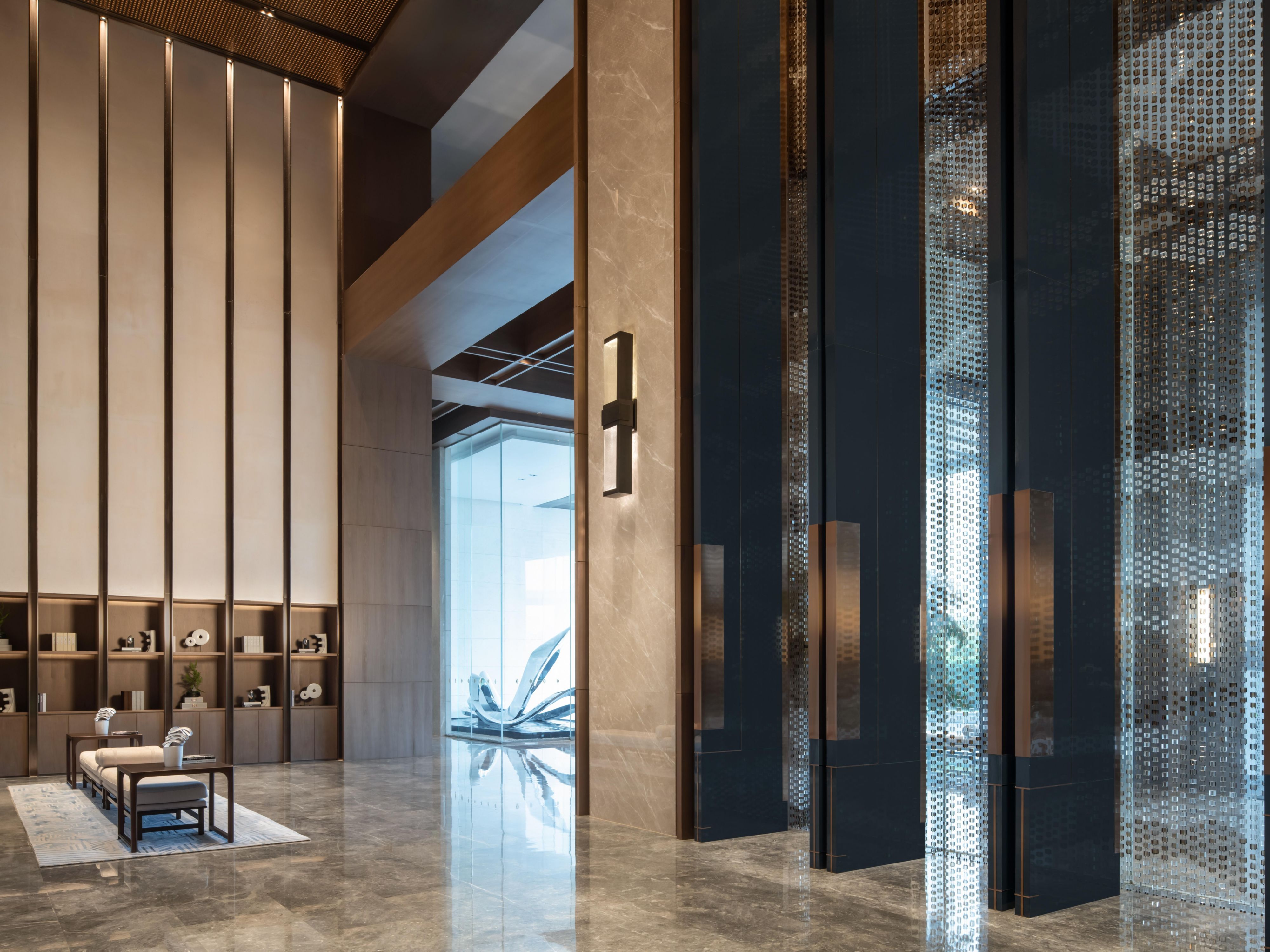 The lobby on the first floor of the hotel