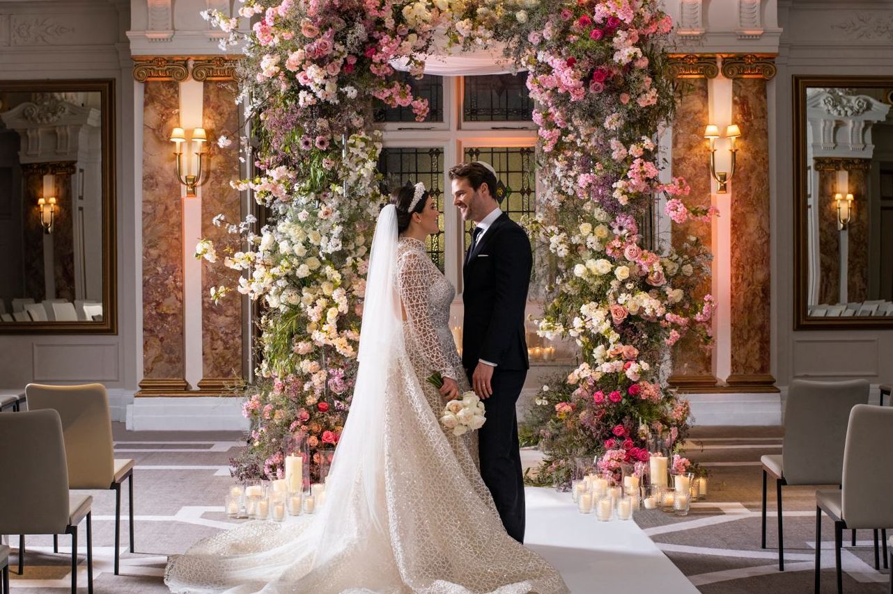 Bride and groom at alter