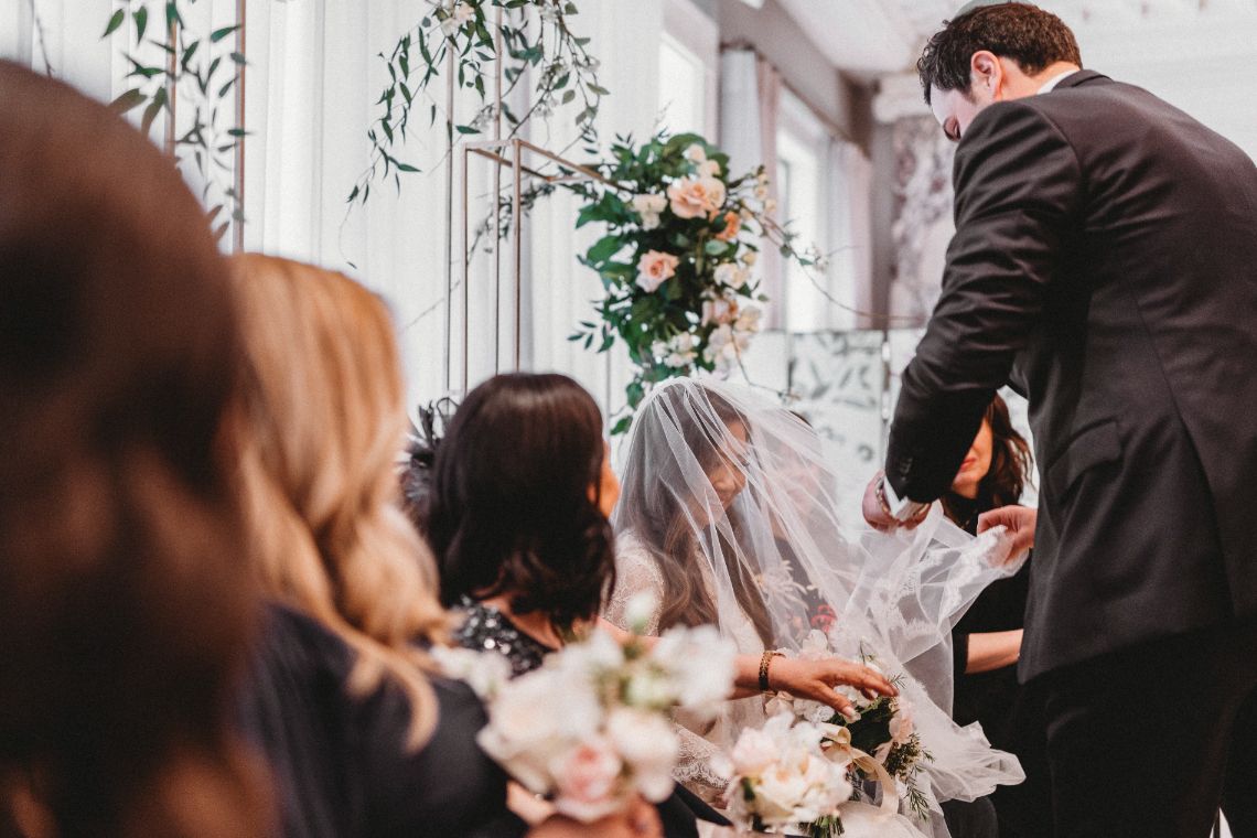 Bride and groom sharing moment together
