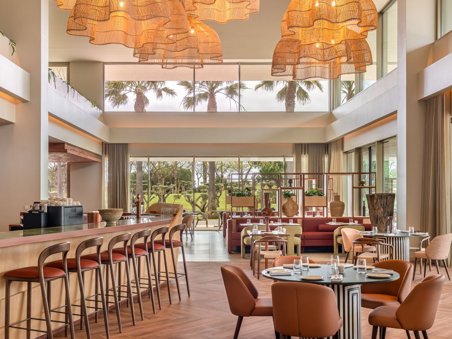 An airy, light-filled dining area and bar.