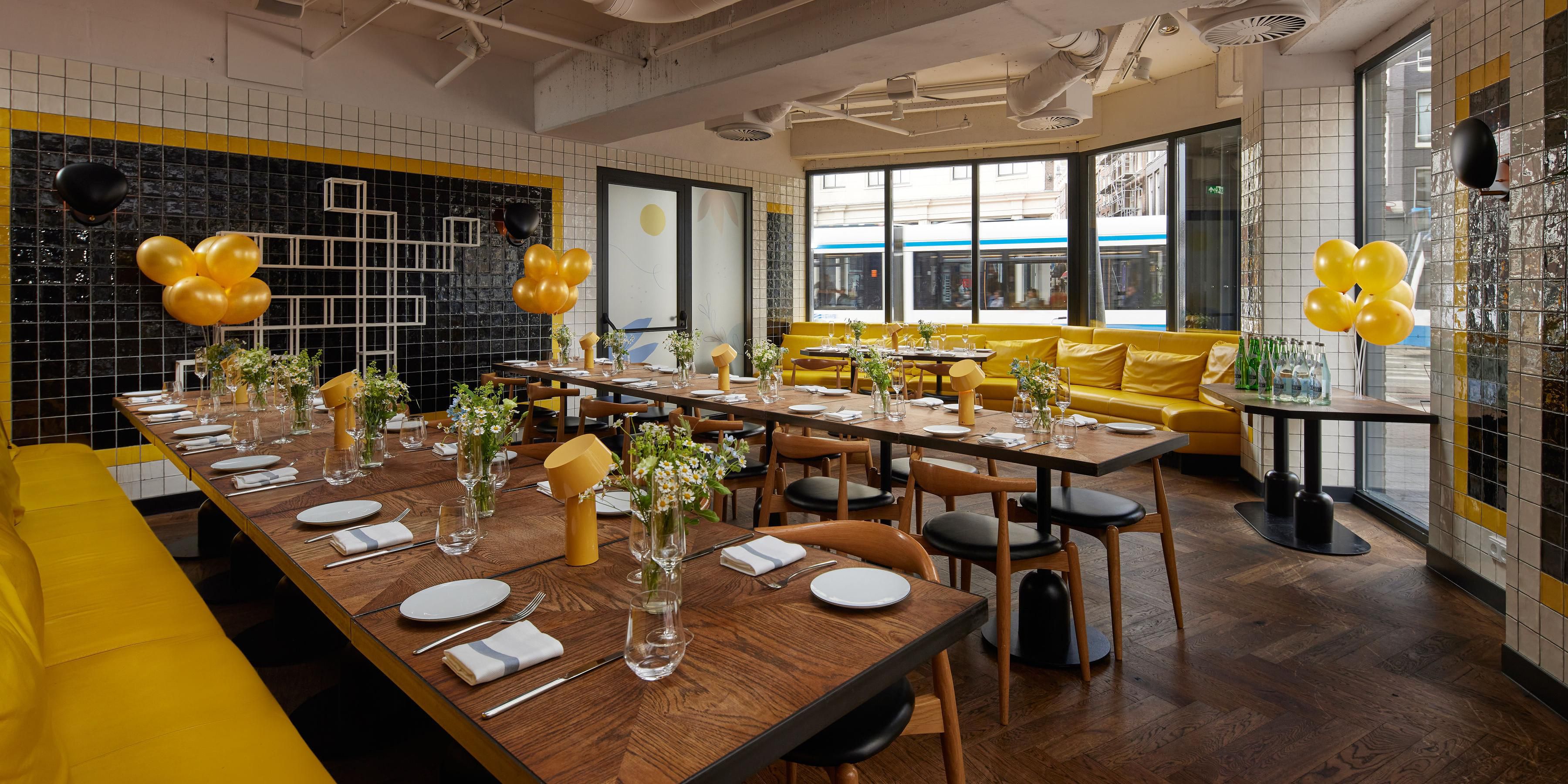 Discover the 3 private events spaces in Kimpton De Witt. Go for a quirky private dining space in the P.C. Hooft located just a few steps from the restaurant. Celia features one semi private dining area that can accommodate for any occassion. Head over to cocktailbar Super Lyan for receptions, small events and a special living room area.