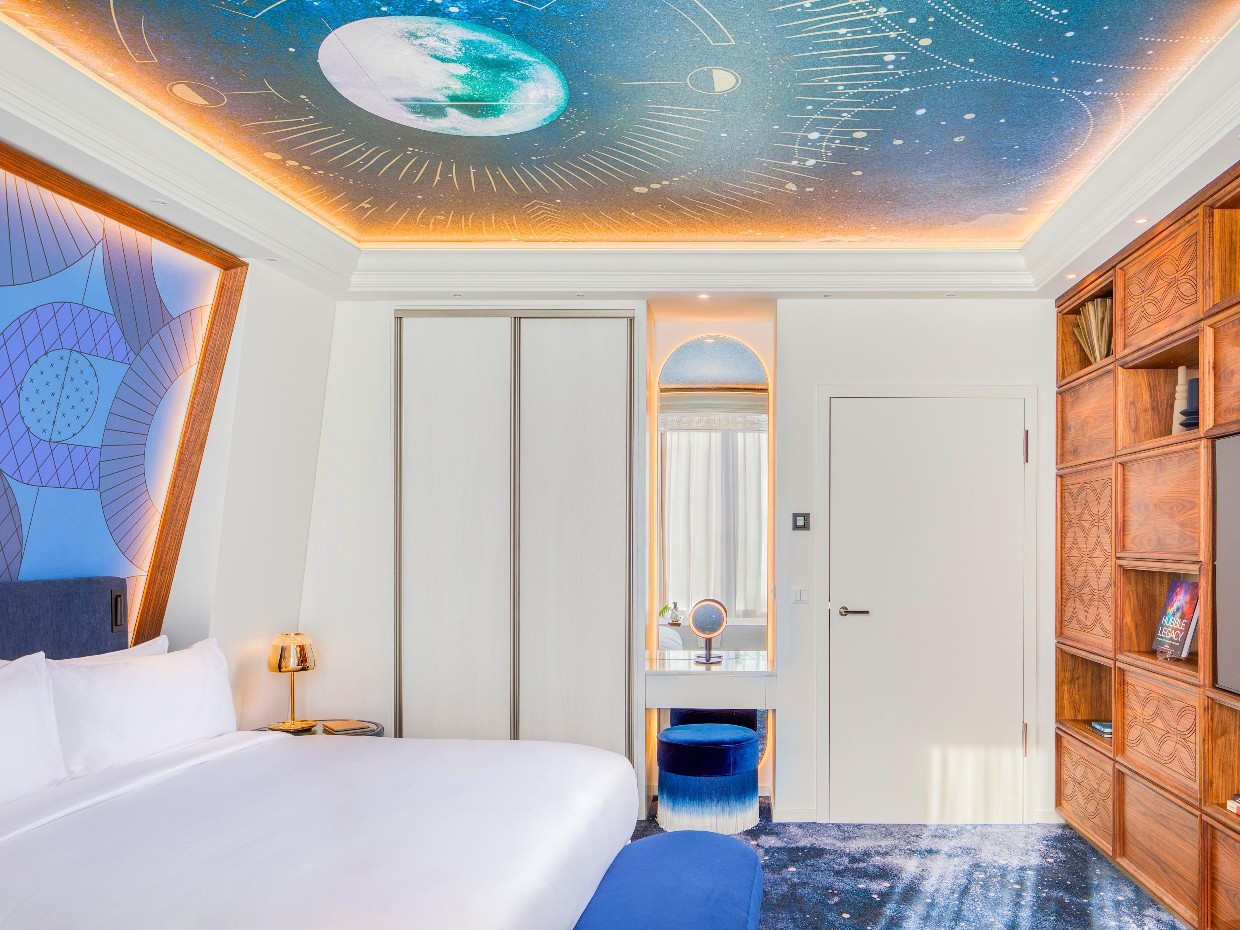 Bedroom with a King size bed in the Observatory Suite