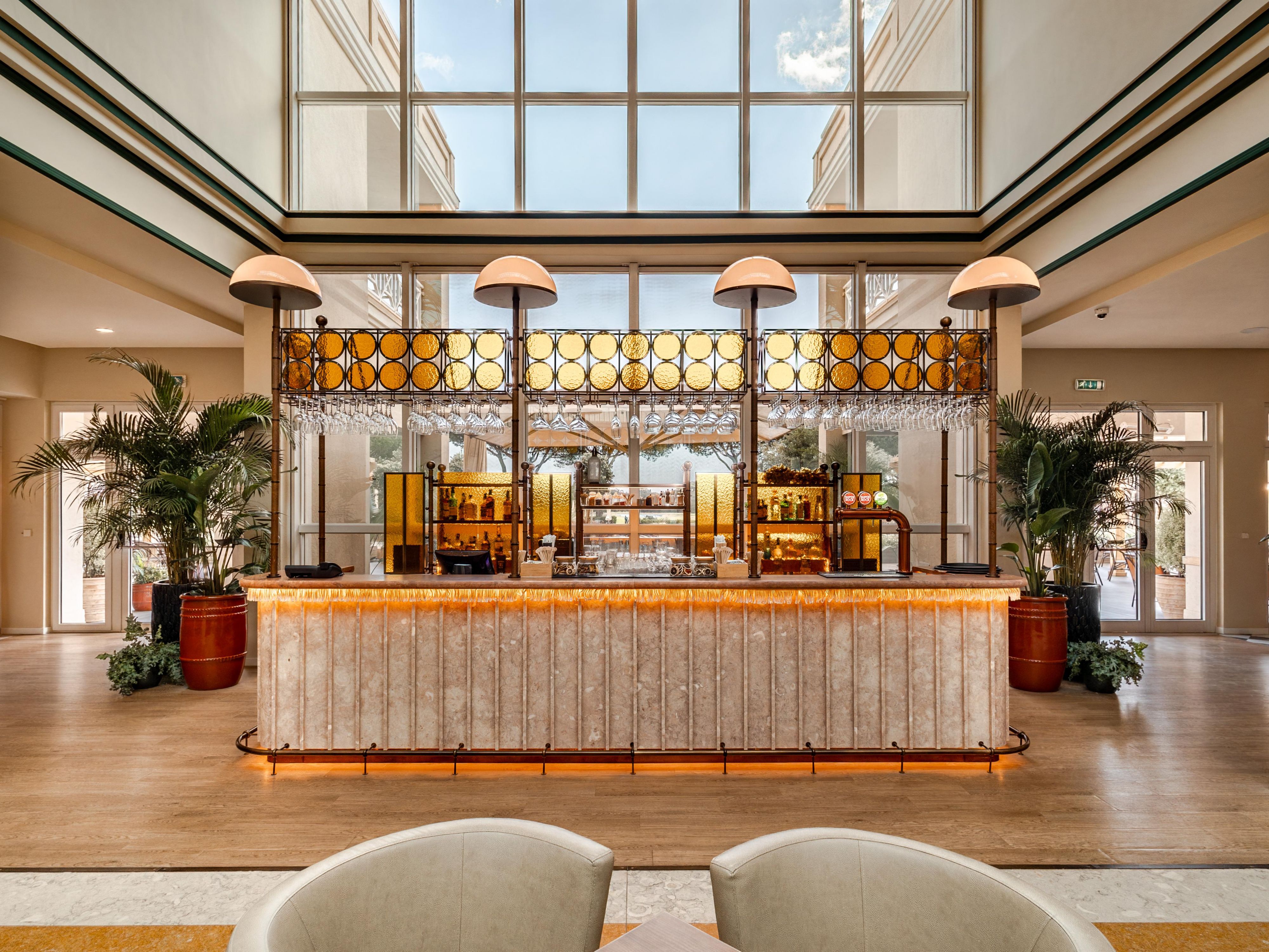 Vibrant hotel bar with signature cocktails