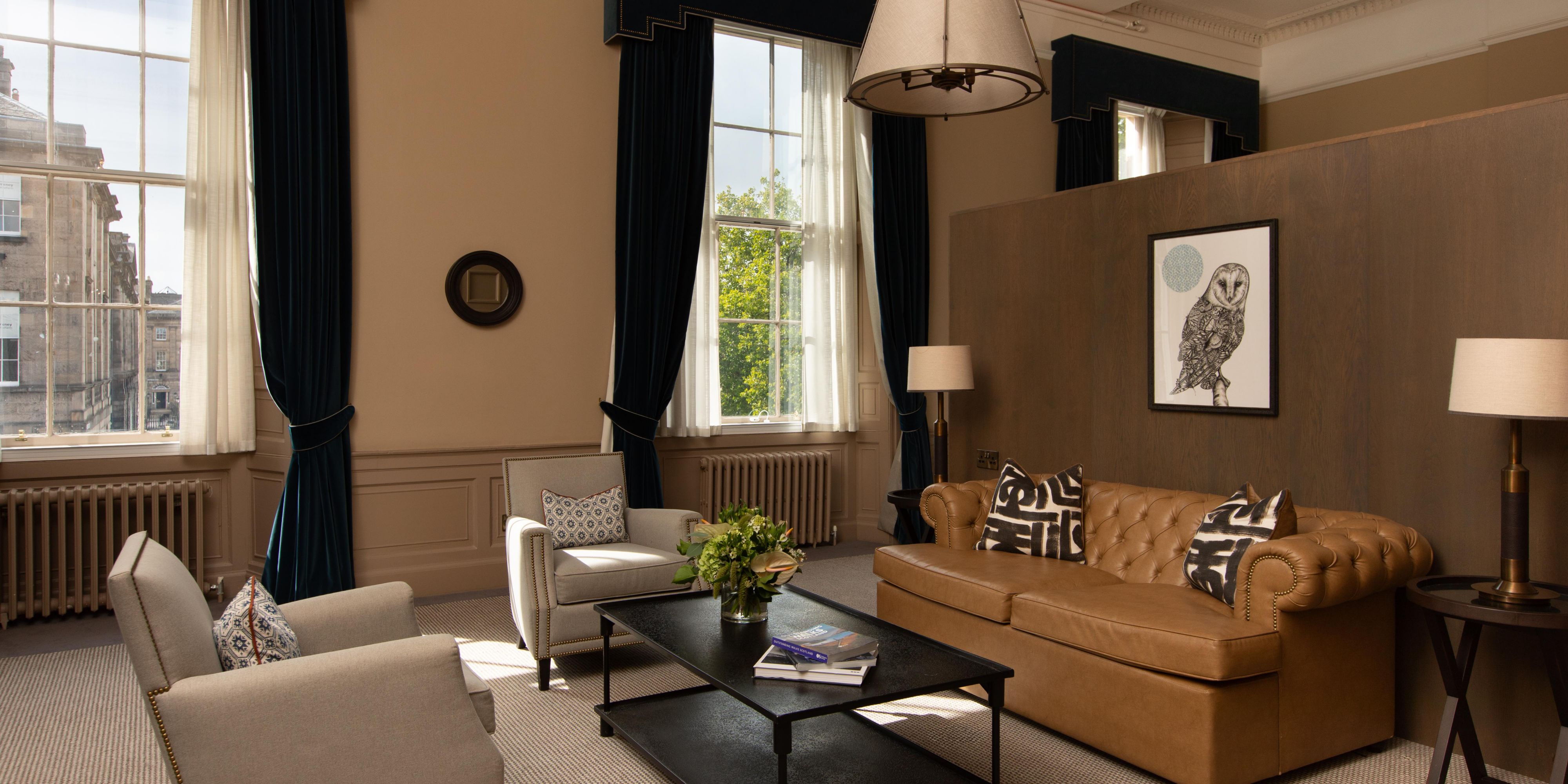 Warm, inviting interiors with a view to Charlotte Square.