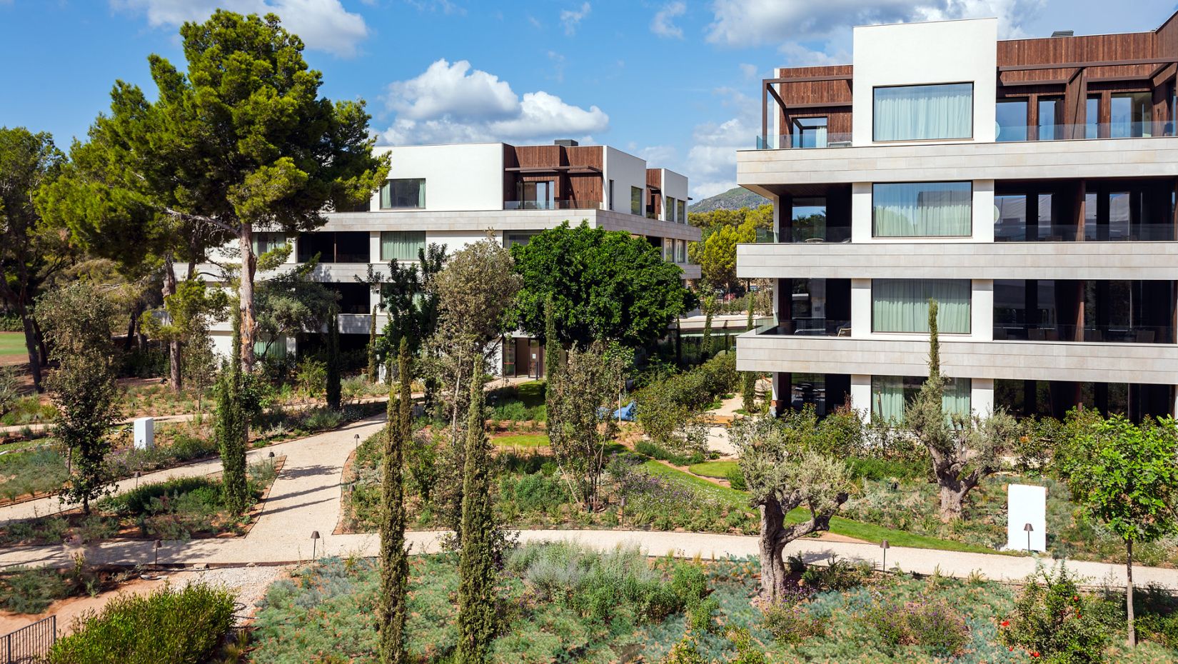 landscaping around modern buildings in mallorca