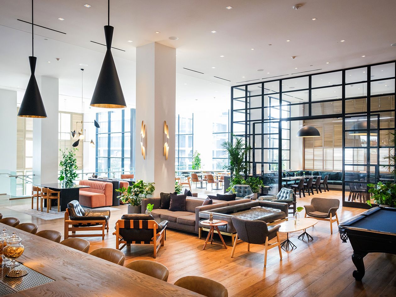 soaring ceilings and abundant light with modern lounge