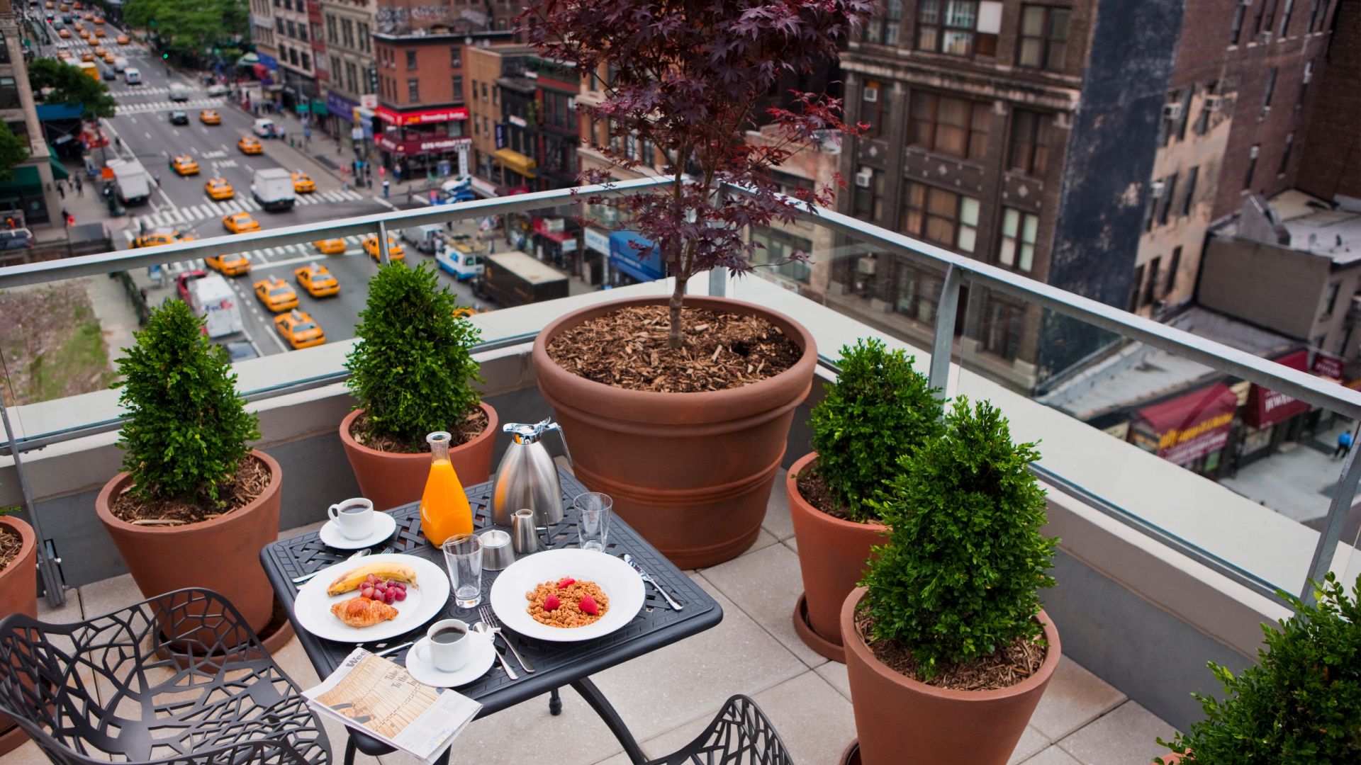 balcony and outdoor seating overlooking new york city