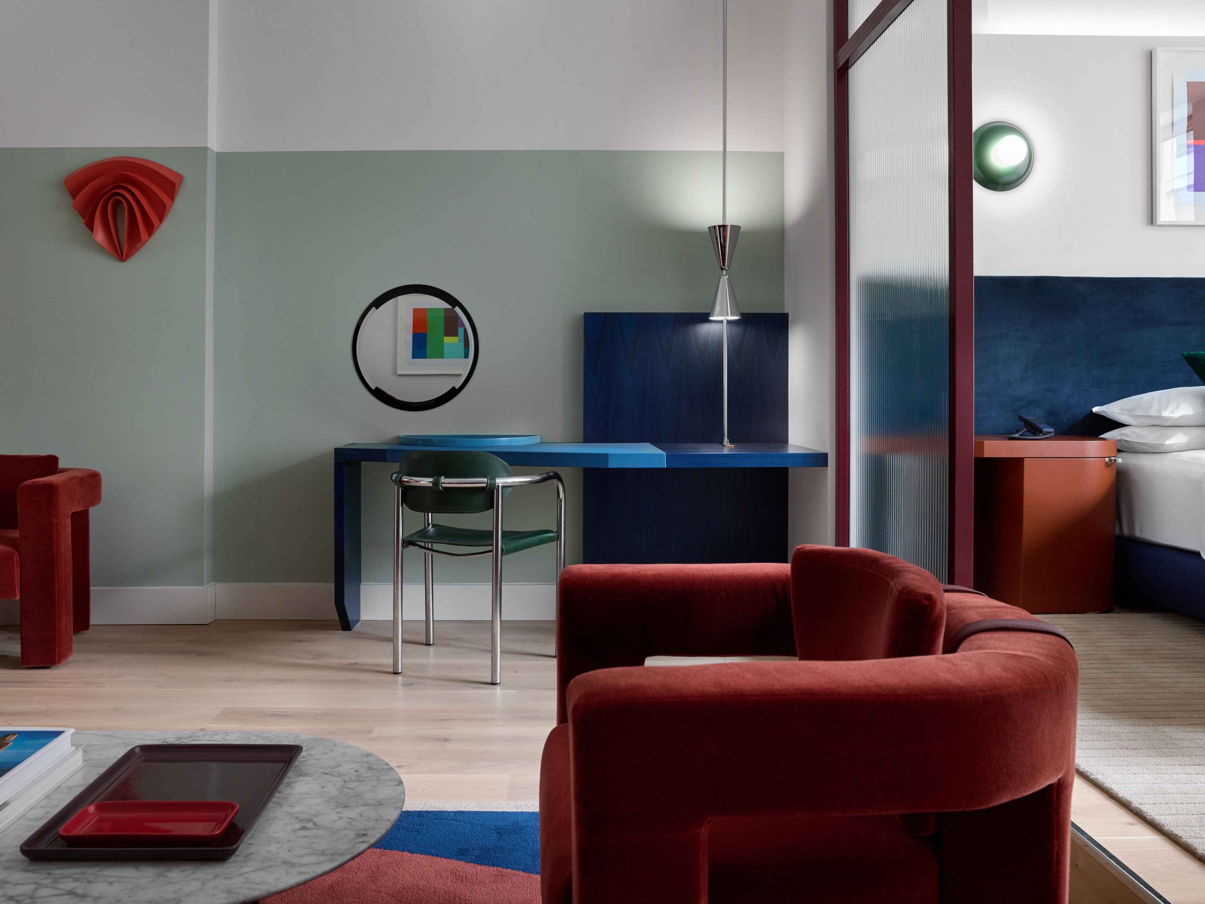 large room with spaced out furniture