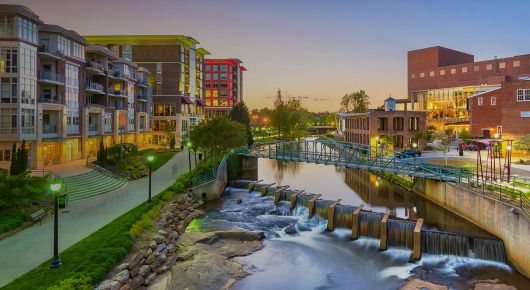 downtown waterfalls in Greenville