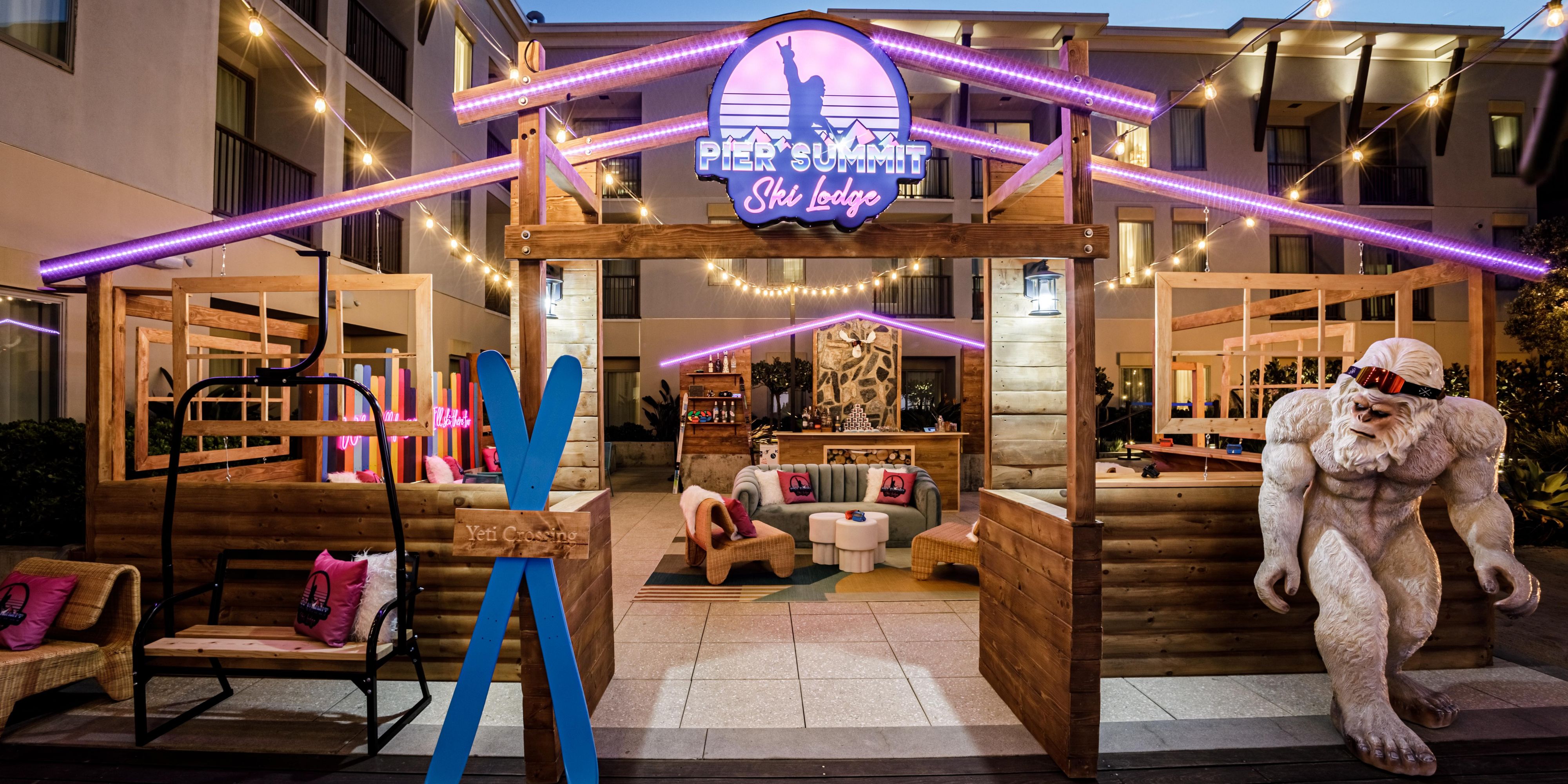 It’s time to hit the gnar from the bar! Our 80s theme winter activation, Pier Summit Ski Lodge, is now open through early January. Whether you're thawing out by the fire, sipping on craft cocktails or savoring gourmet bites the vibes are always peak. Pier Summit’s where powder dreams meet après-scene—see you at the top!