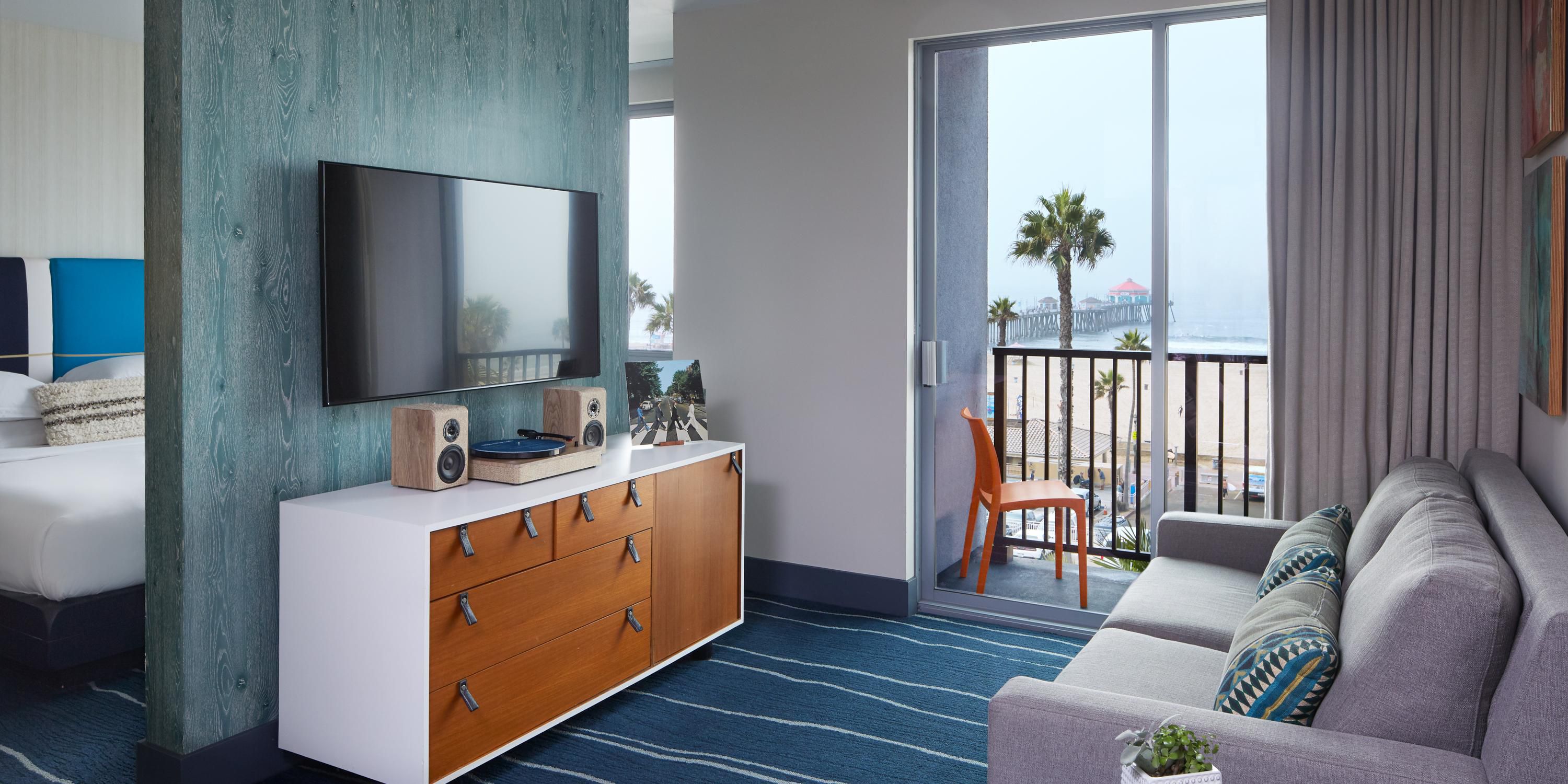 Living room with pull-out sofa and Pacific Oceanfront Views