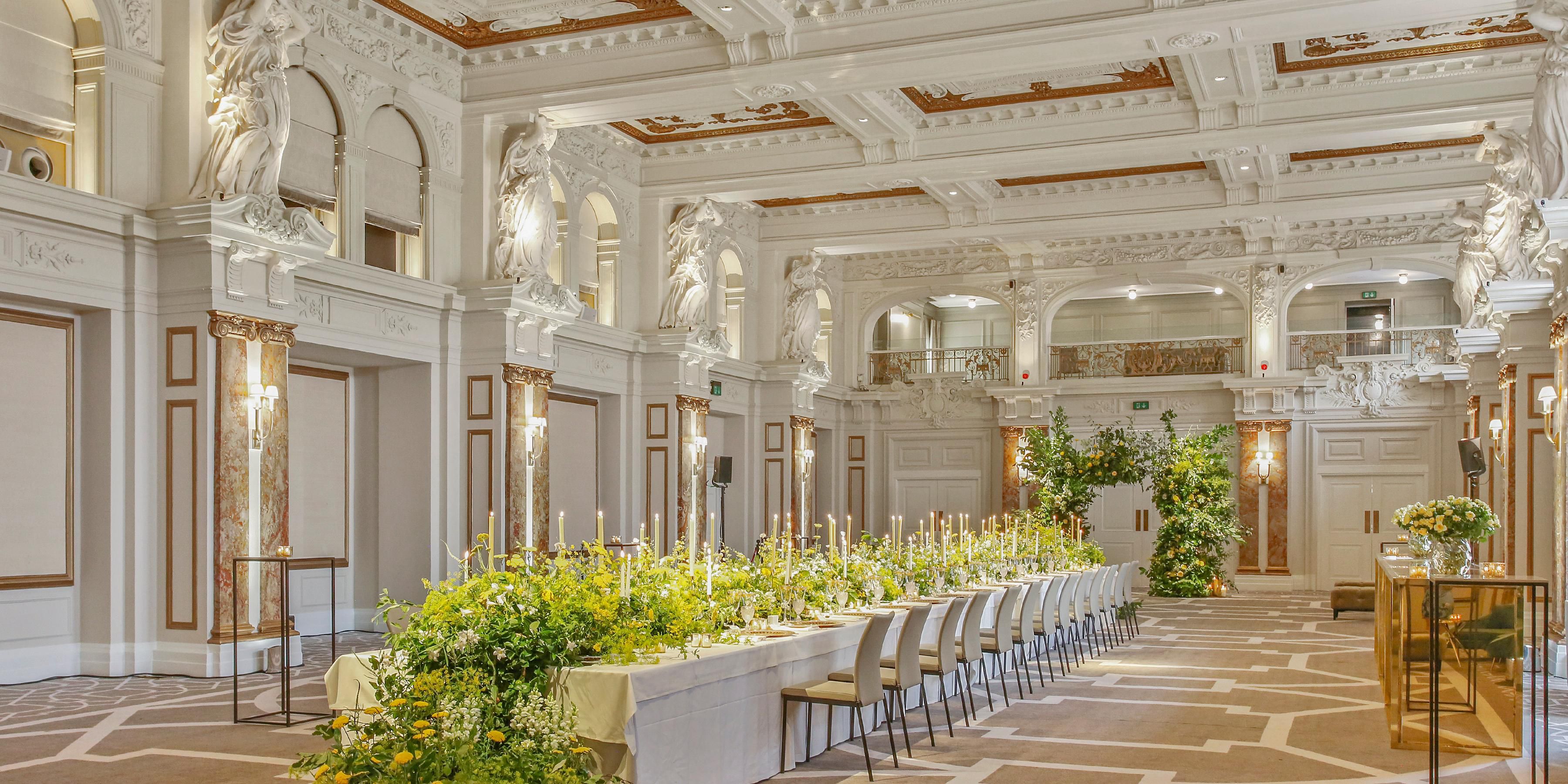 Luxury wedding reception room before wedding party arrives