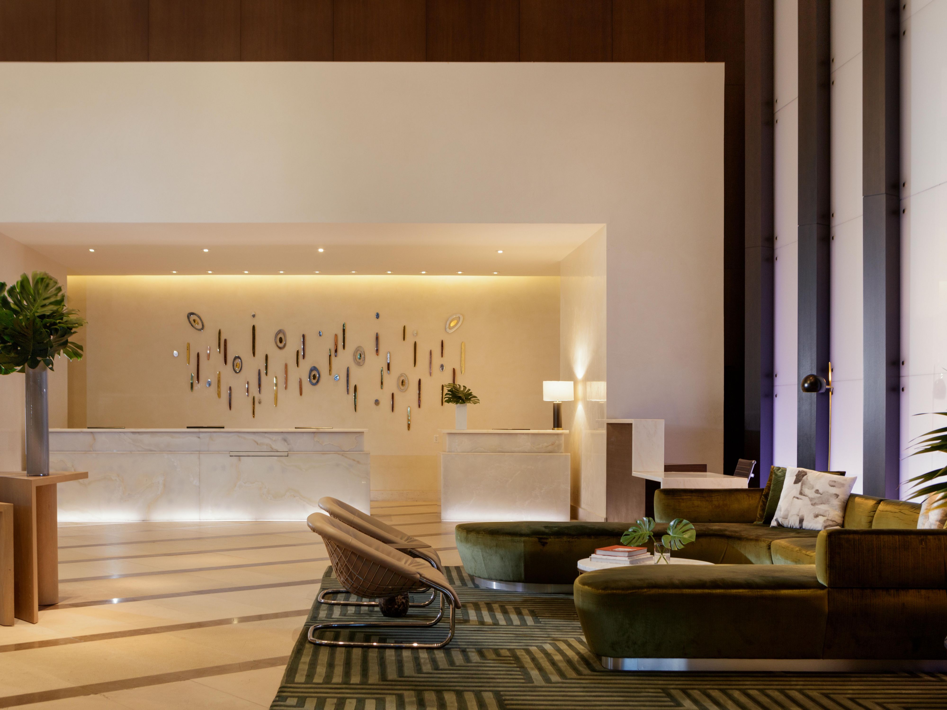 Hotel Living Room and Front Desk