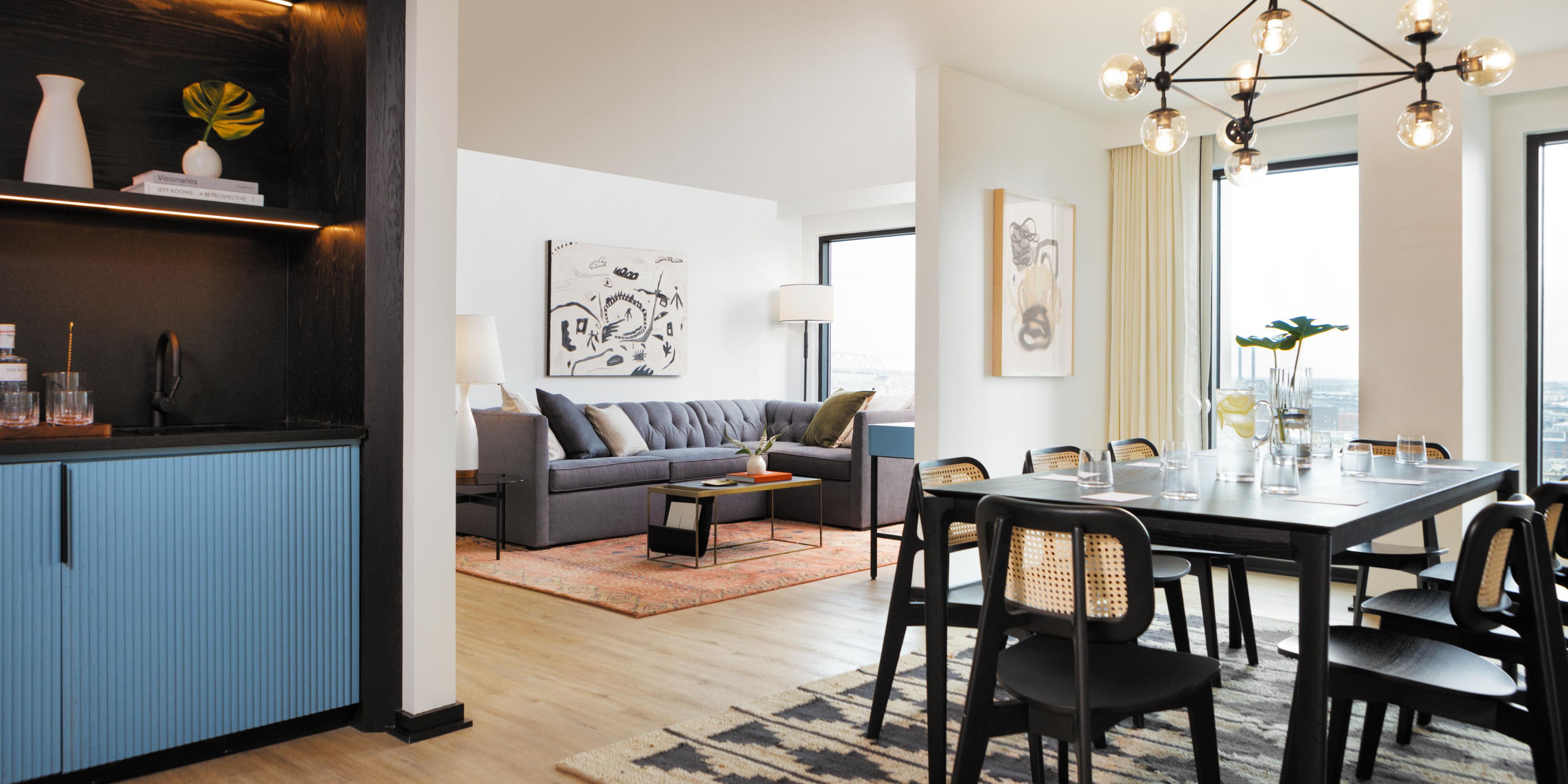 Pullout Sofa and large seating area with city views