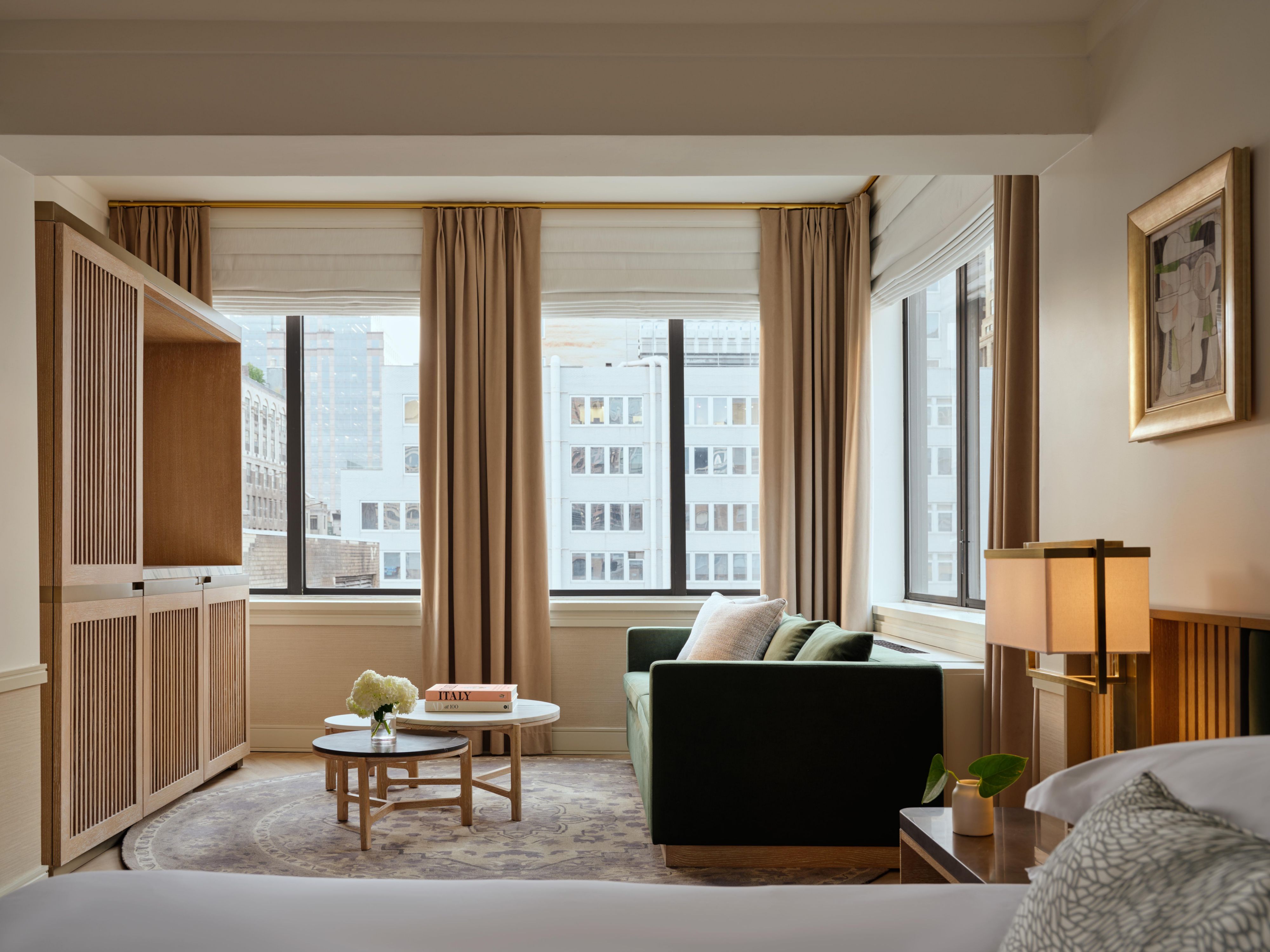Spacious studio suite with sweeping New York City skyline views