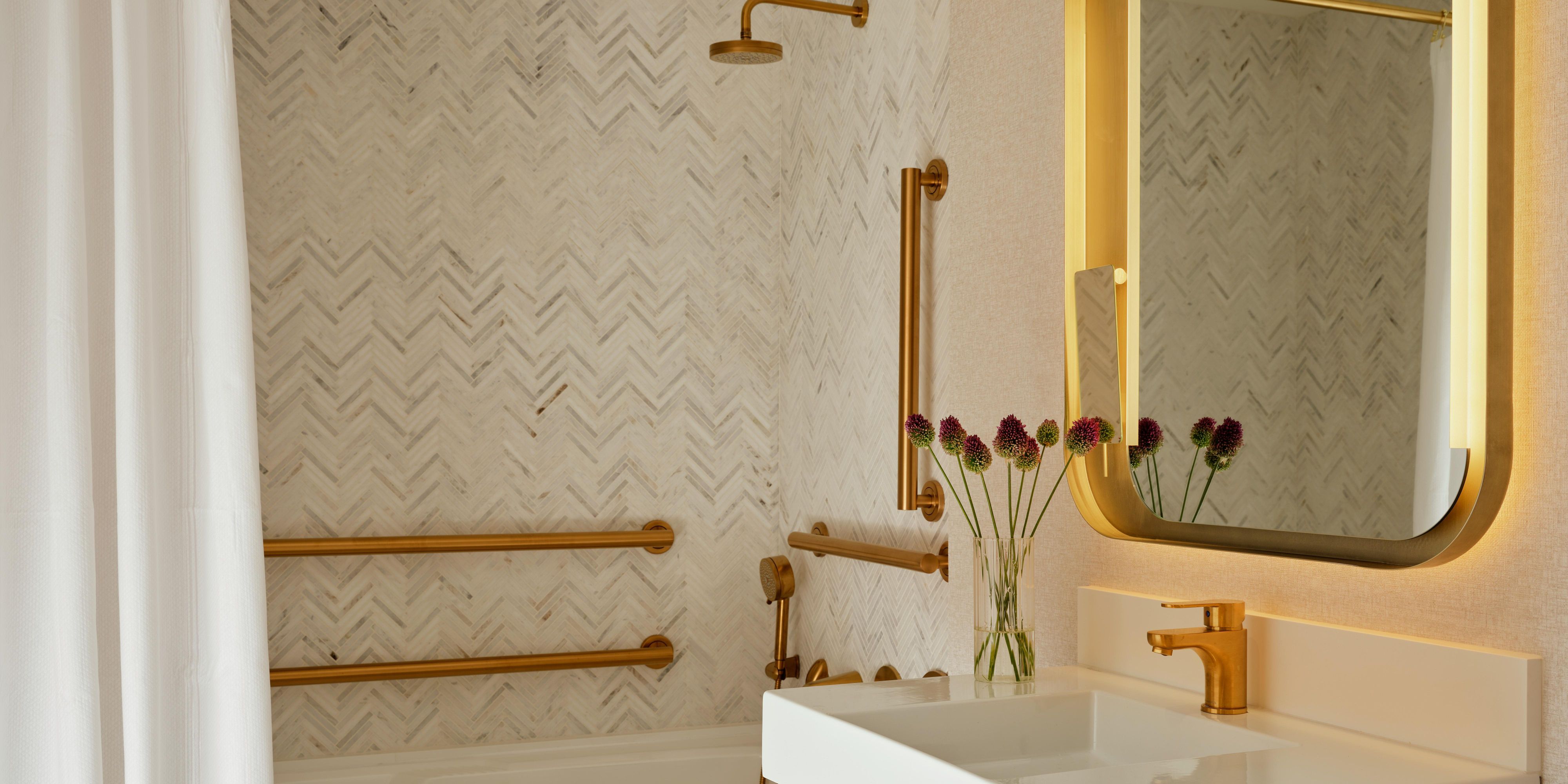 Elegant bathroom with modern design and gold accents