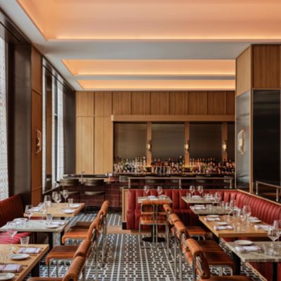 Bar Rocco dining room with banquettes and central bar