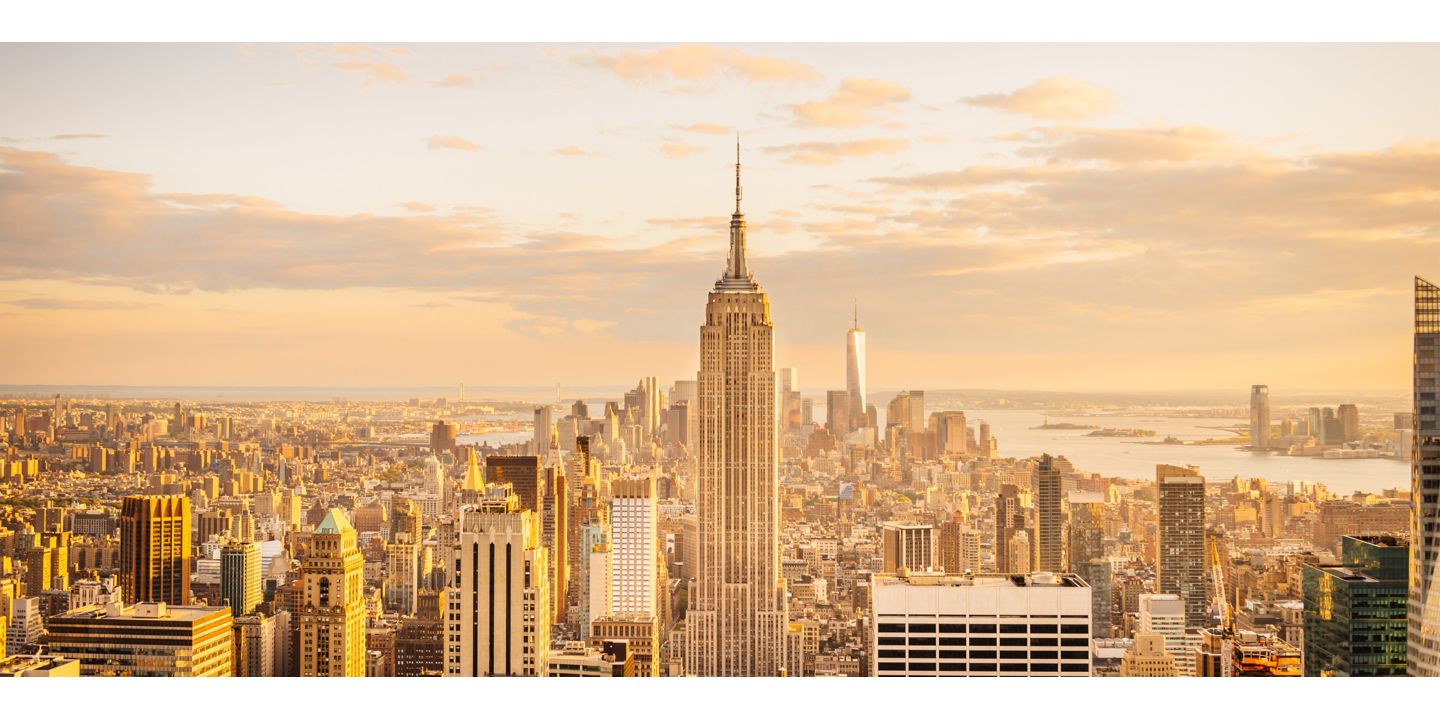 Aerial view of new york city at dusk