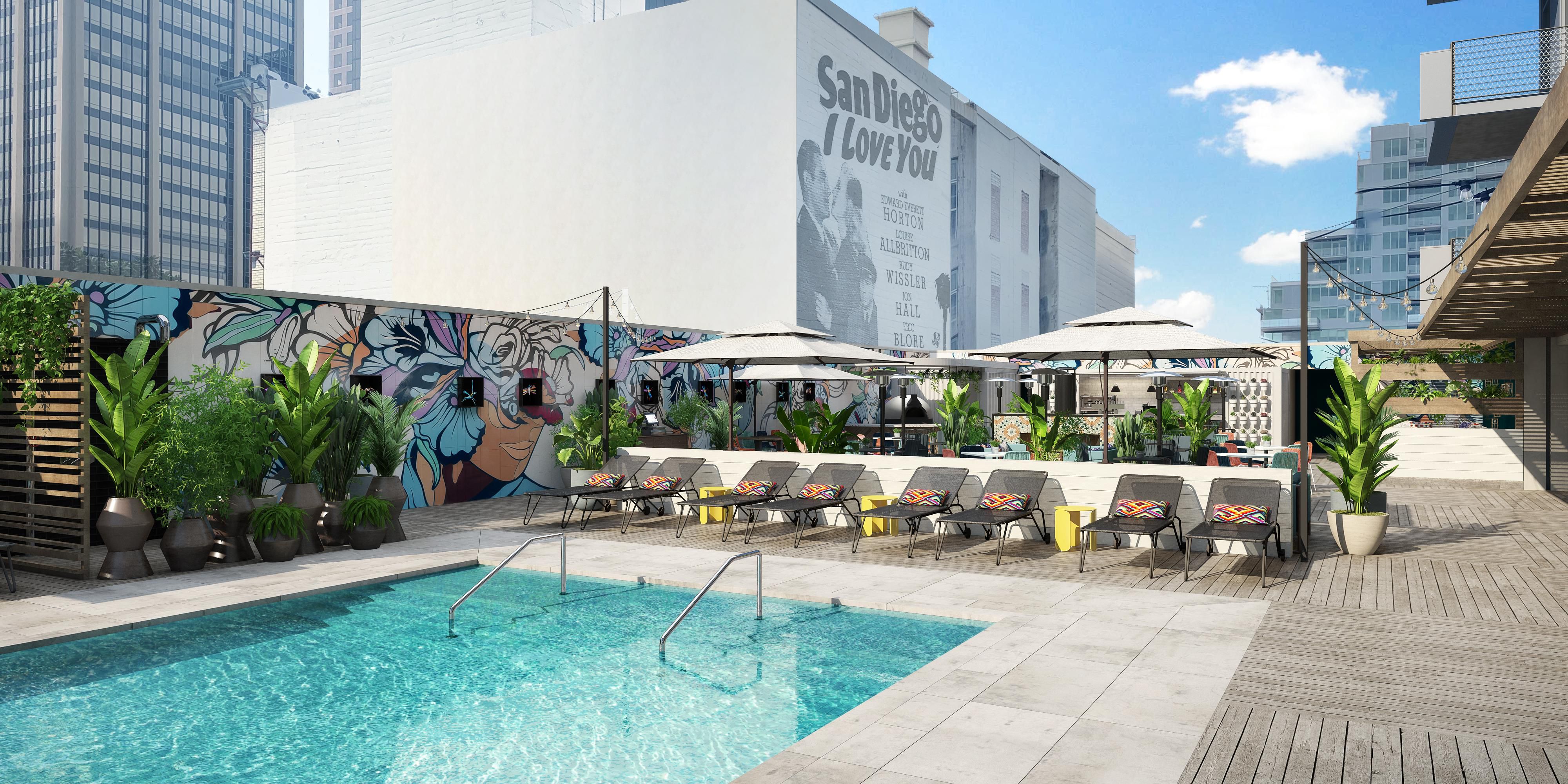Our rooftop pool is calling while the southern California sun shines bright. Take a dip in the refreshing water while soaking in the amazing views of downtown San Diego. Grab a cabana and a cocktail for an ideal afternoon spent poolside.