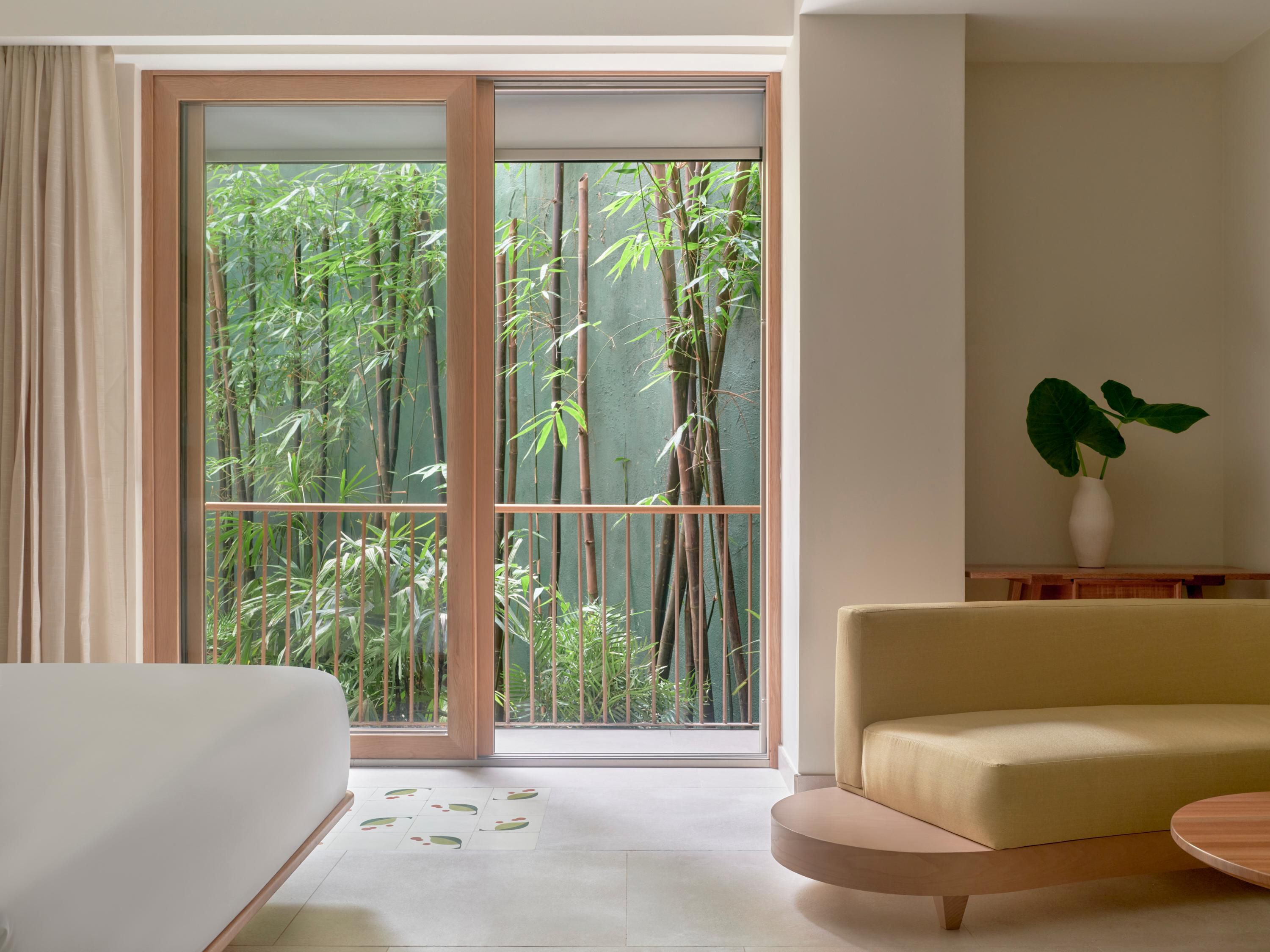 Hotel room with a view of the balcony