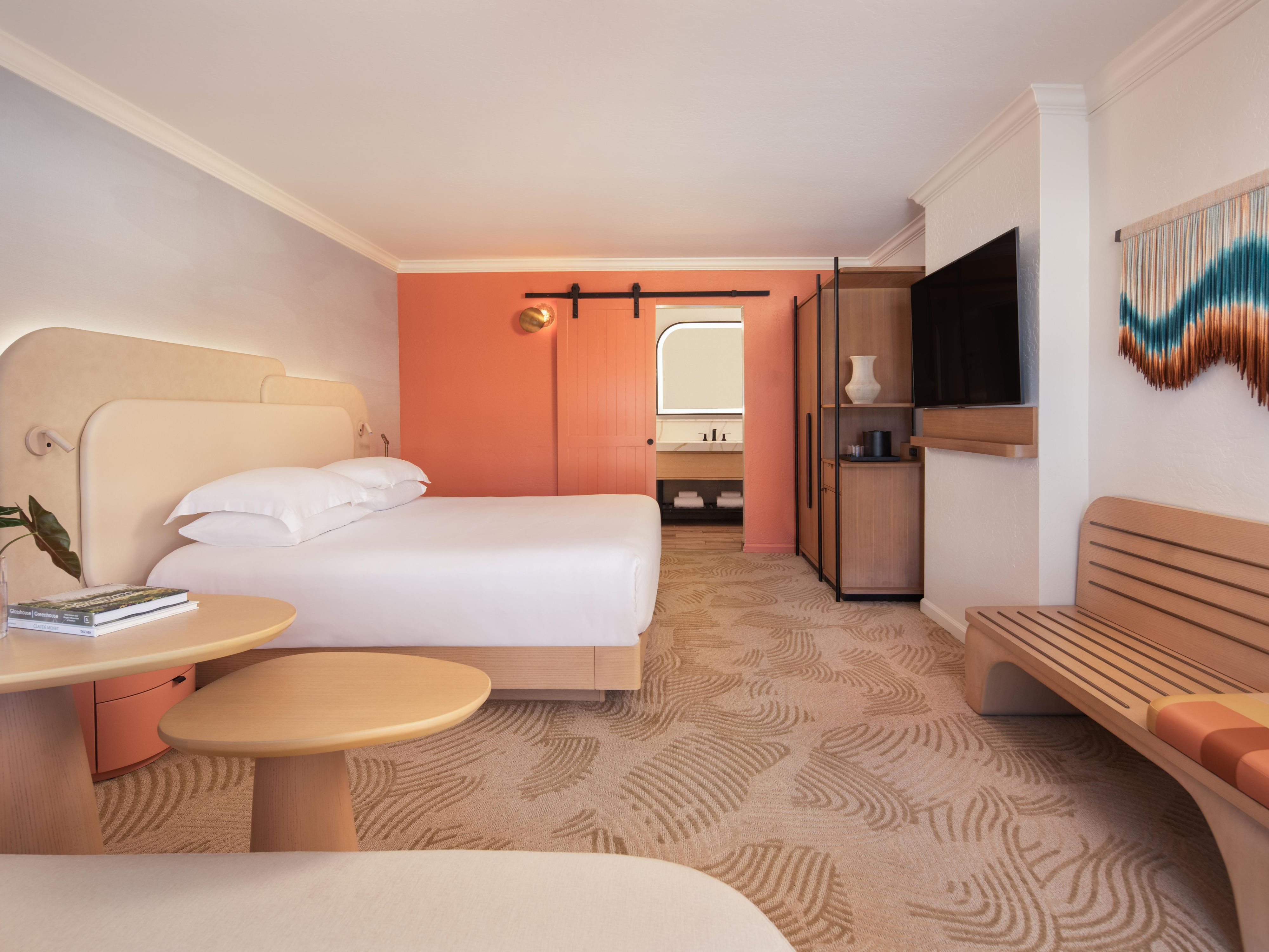 Canyon guest room with custom furnishings and woven textures