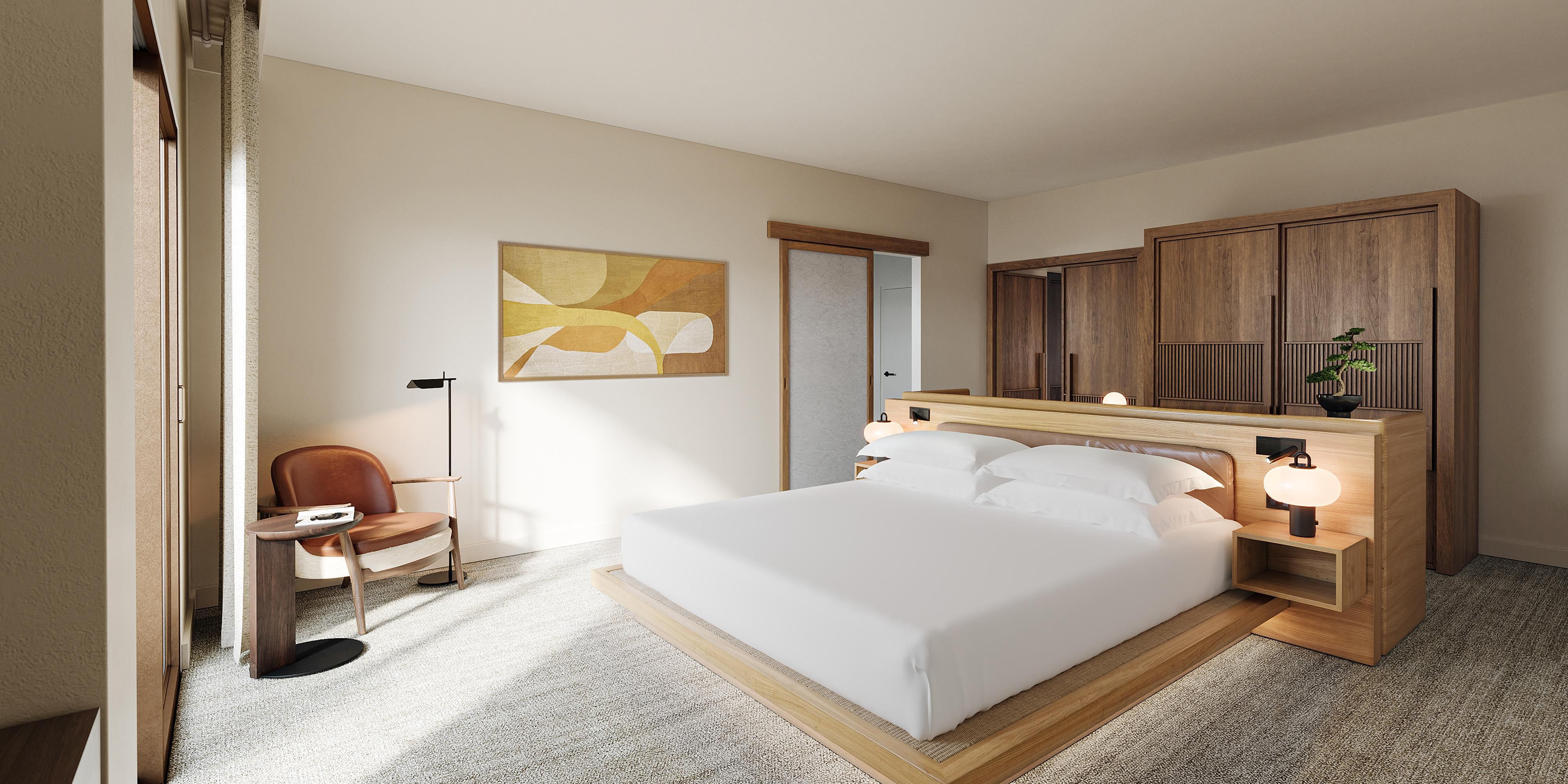 Expansive residence bedroom with 1 king bed