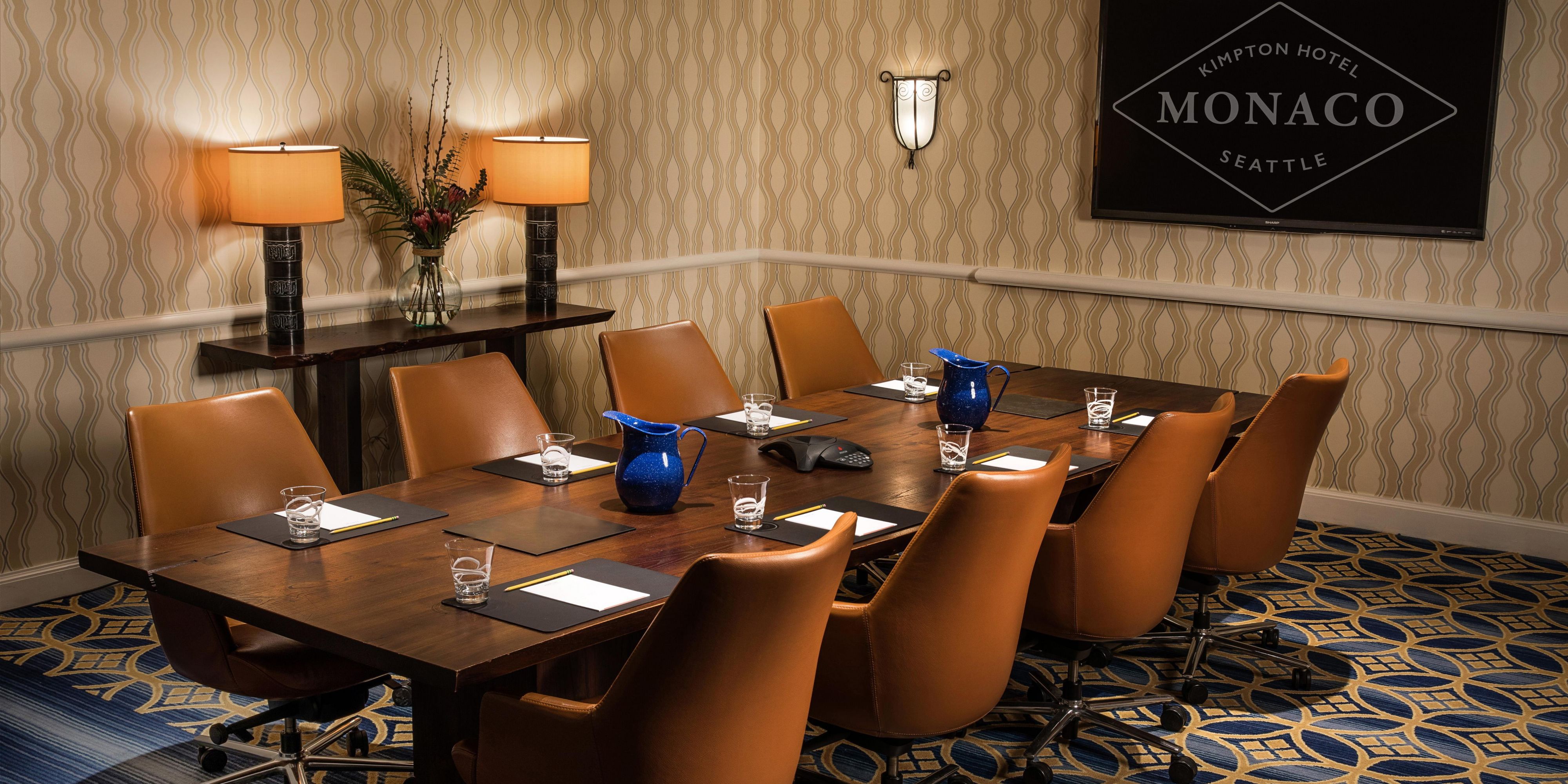 From one-of-a-kind private events to eco-friendly business meetings. Kimpton Hotel Monaco Seattle provides the personalized attention you want. With more than 6,000 square feet of flexible venue space and an ideal location in the heart of Seattle's financial district, our boutique hotel delivers.