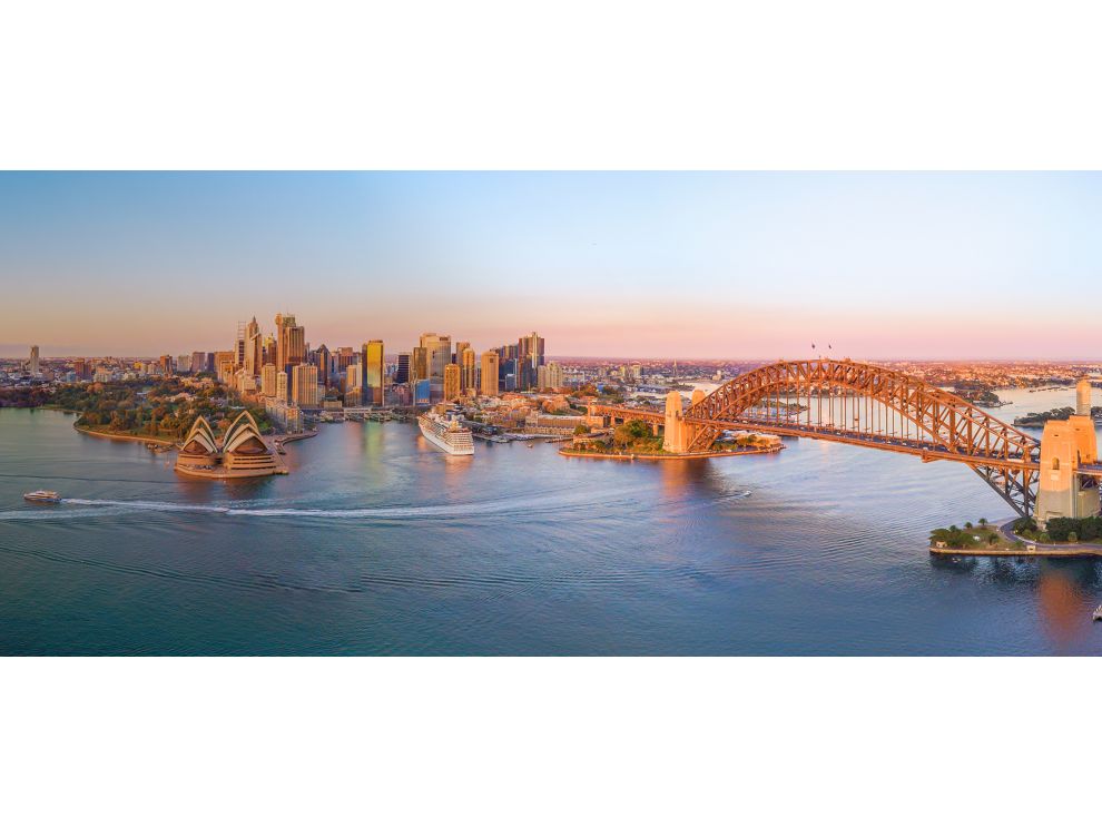 famous sydney opera house and bridge across the harbor