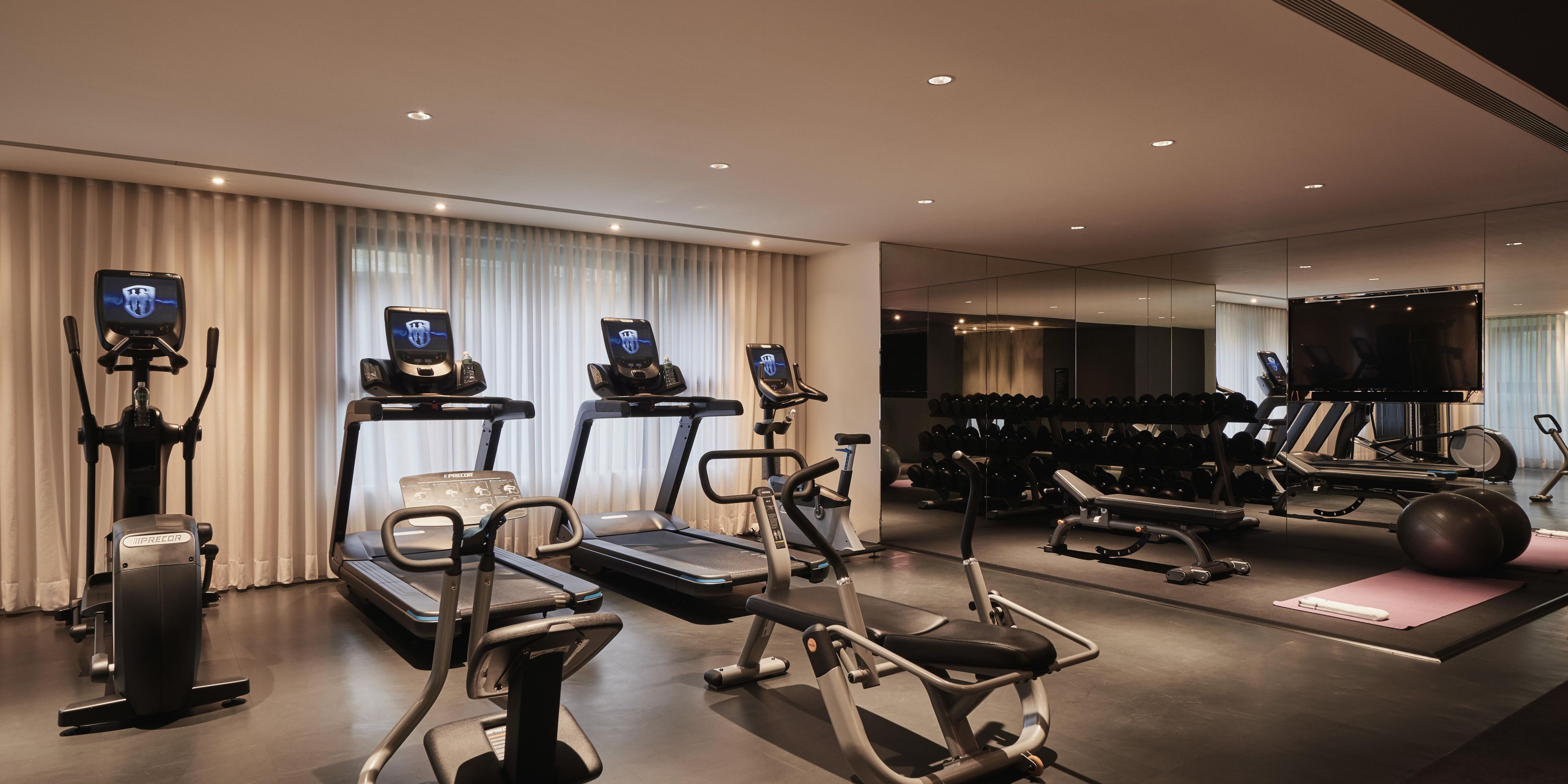 We know how stressful it is to be thrown off your workout routine. Our fitness center is equipped to get you back on track.
Our Fitness Center is located on Level 2 in Hotel, open 24 hours a day. Equipped with reliable equipment, as well as dumbbells and other contemporary gear. Please be advised that your room key card is required for access.