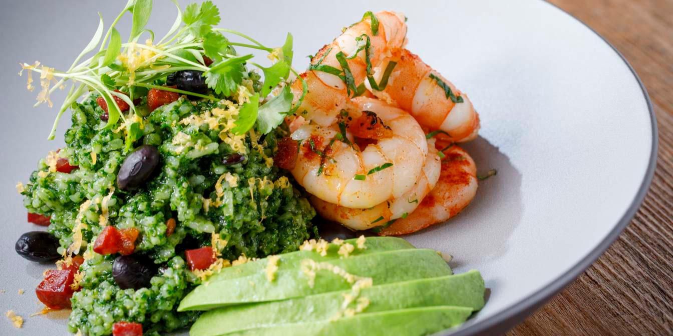 Sauteed Rice with avocado and shrimp