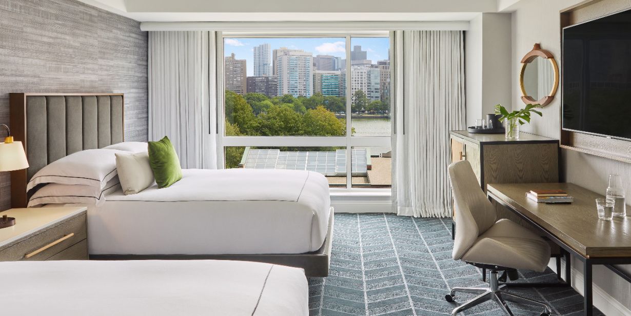 luxurious guestroom with views of boston