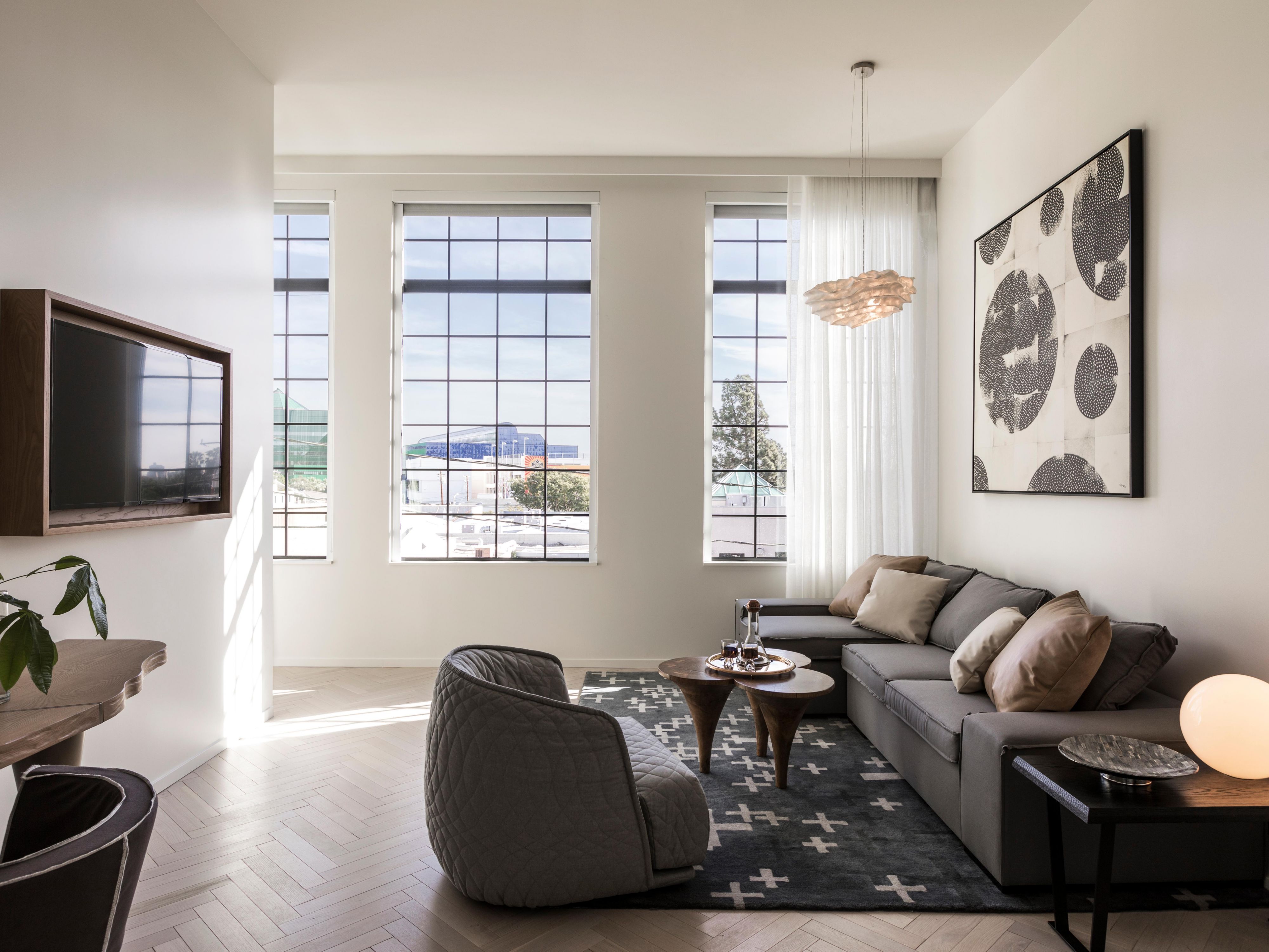 20-foot ceilings throughout the separate living room & bedroom