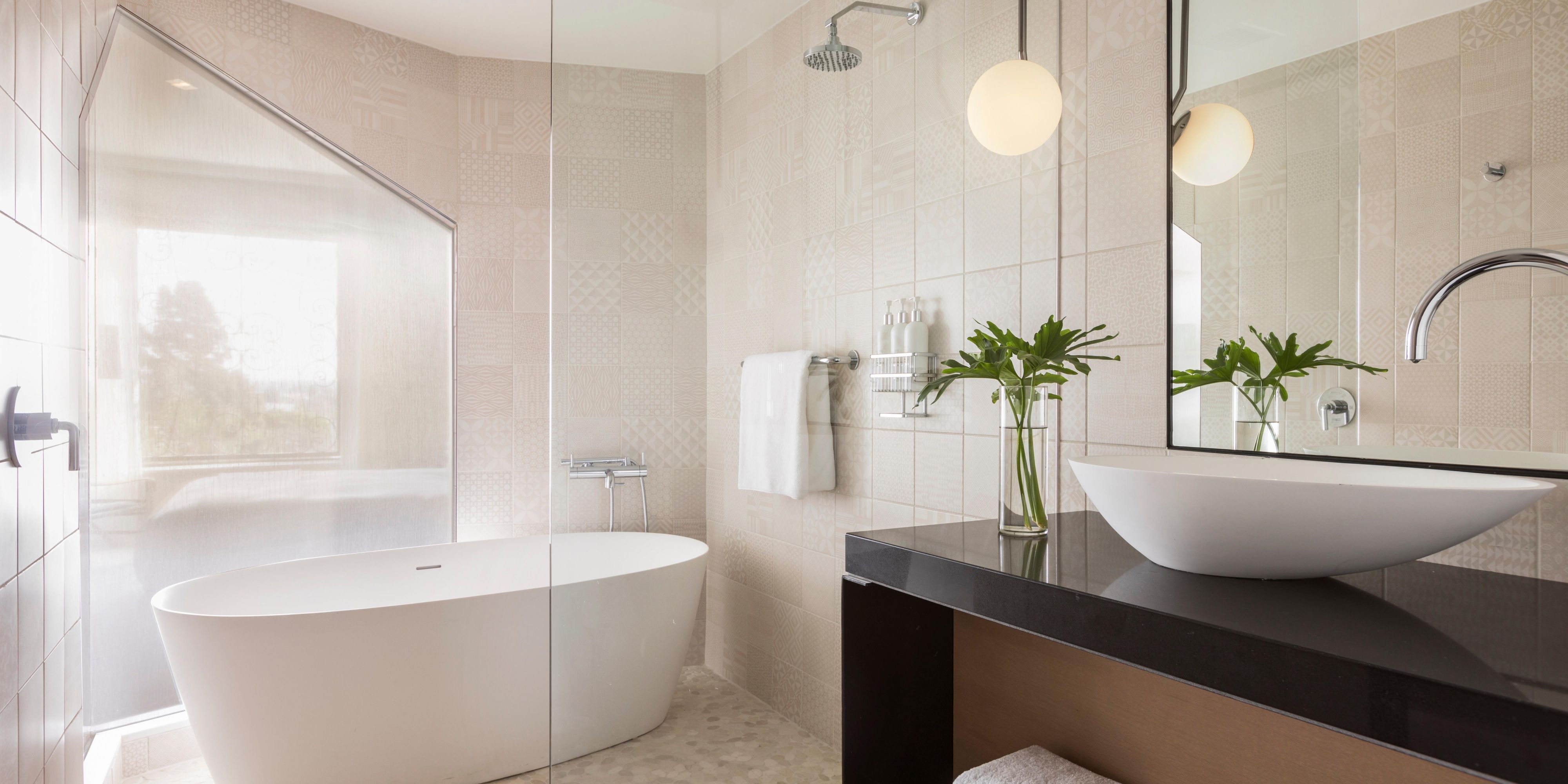Rain shower and separate deep soaking tub