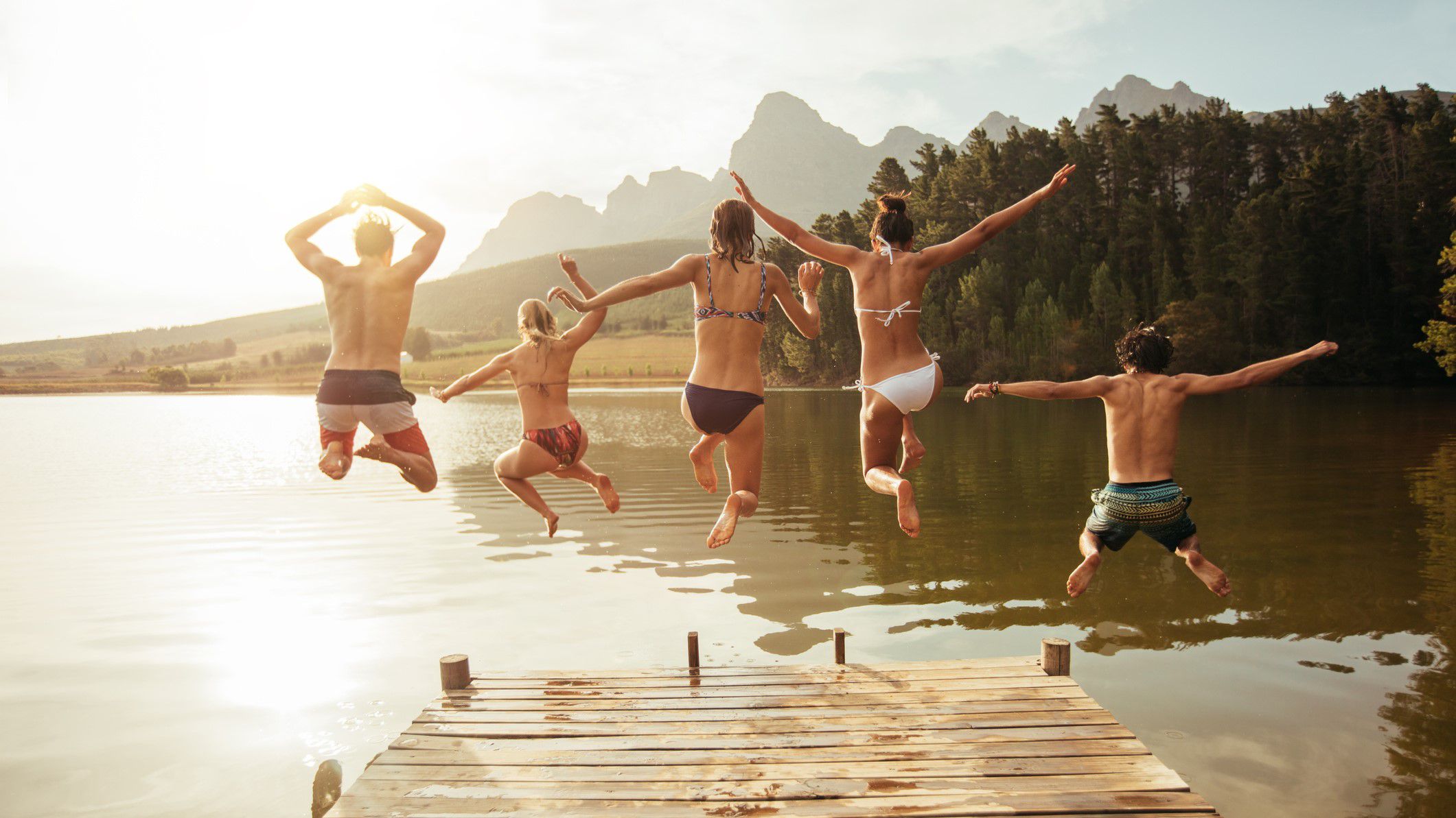People jump in lake