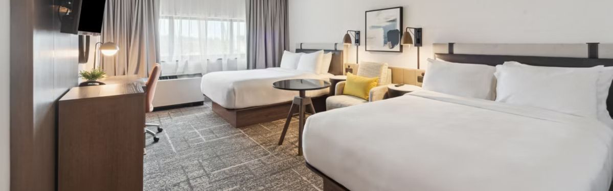 Vue d'une chambre avec lits