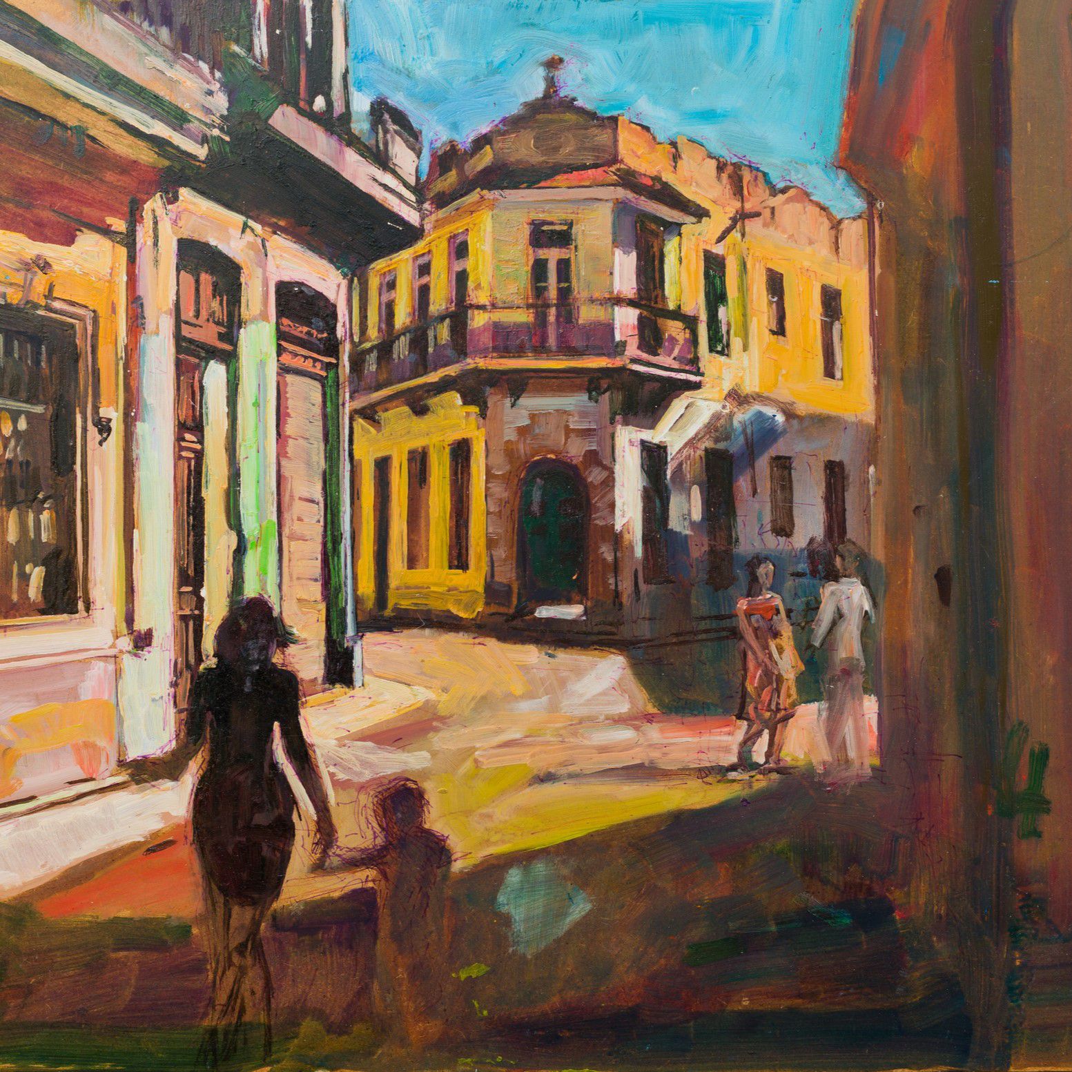 South American painting of a town square