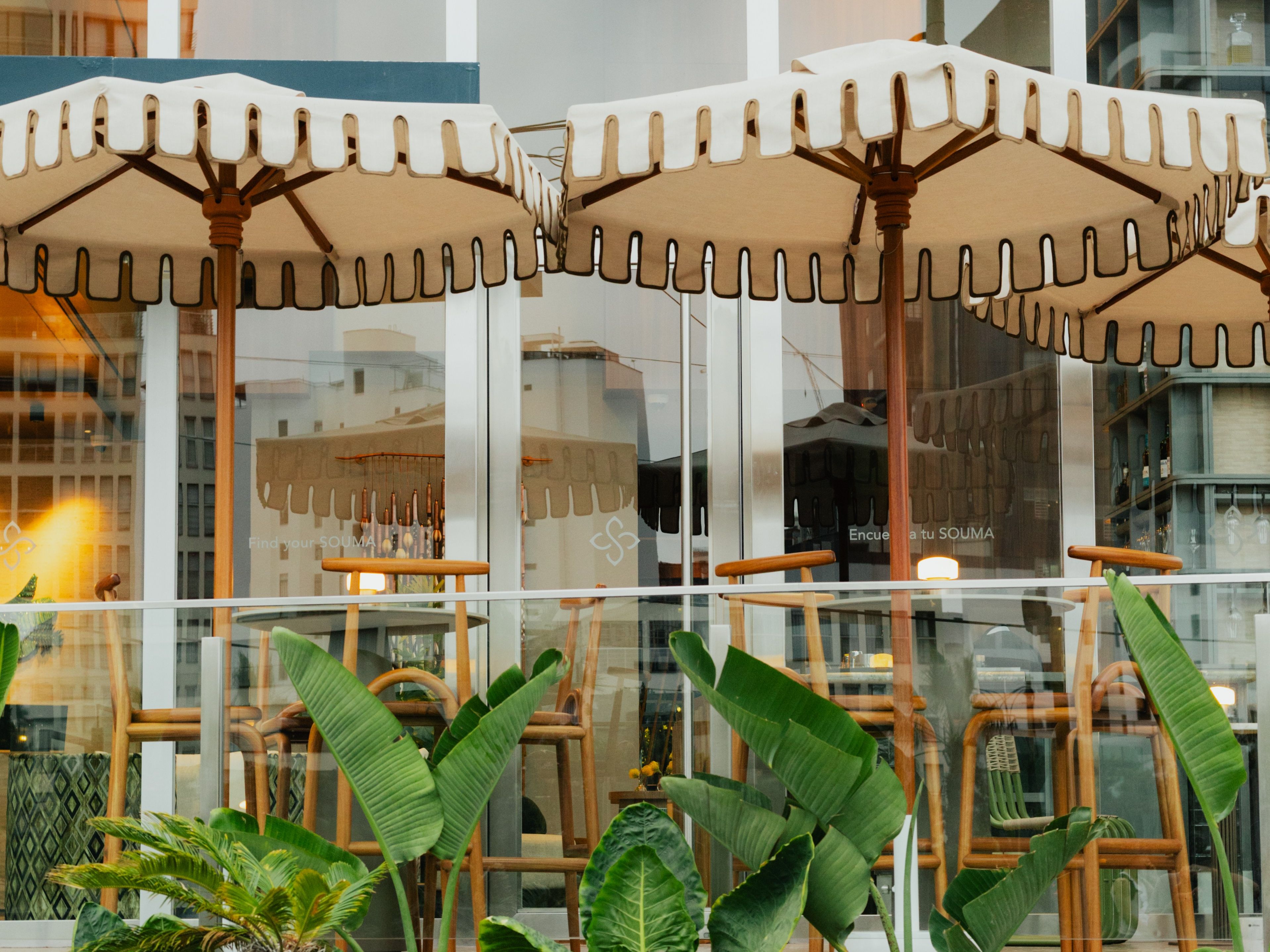 Outdoor seating at restaurant.