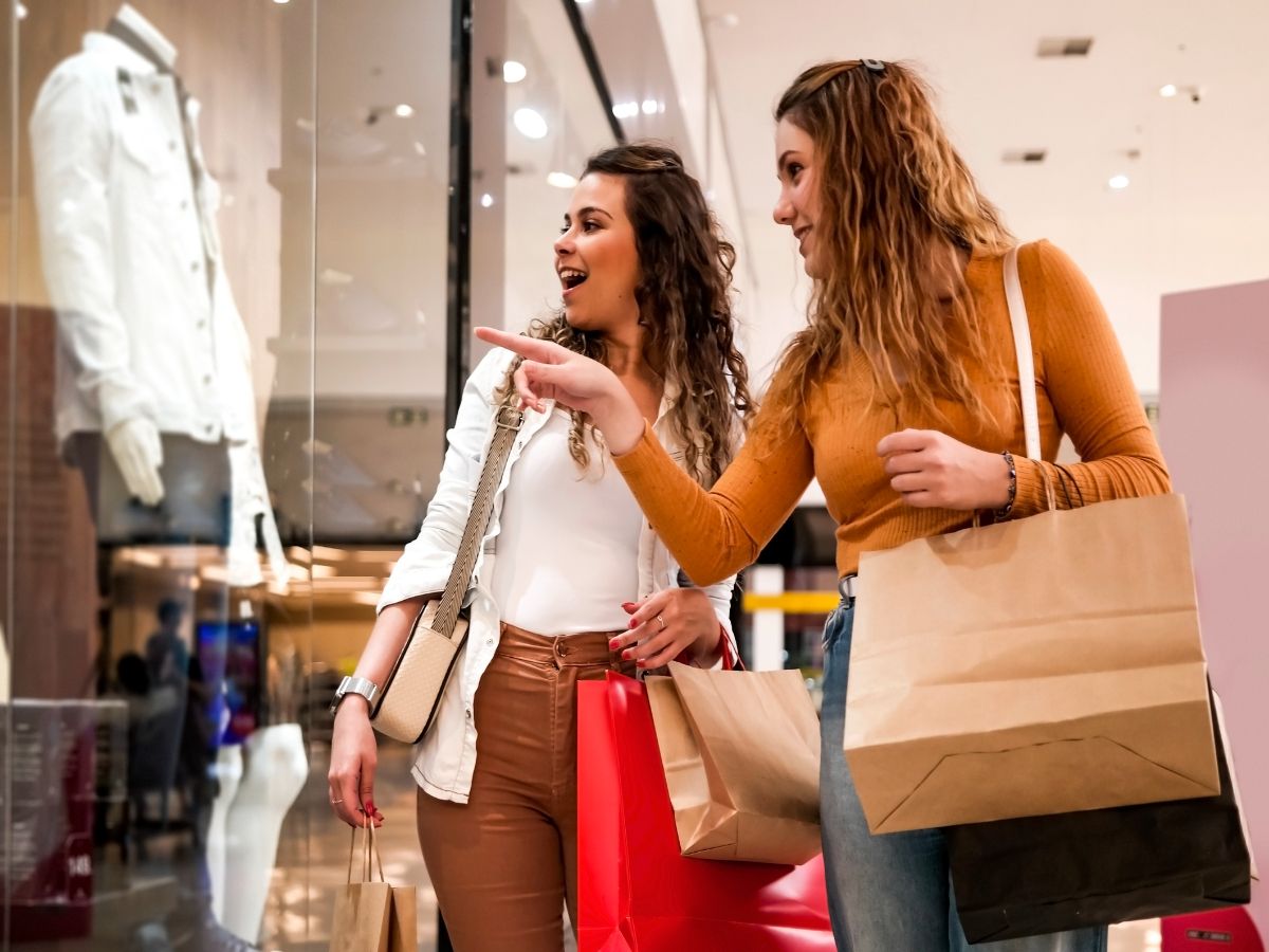 Two women shopping in mall