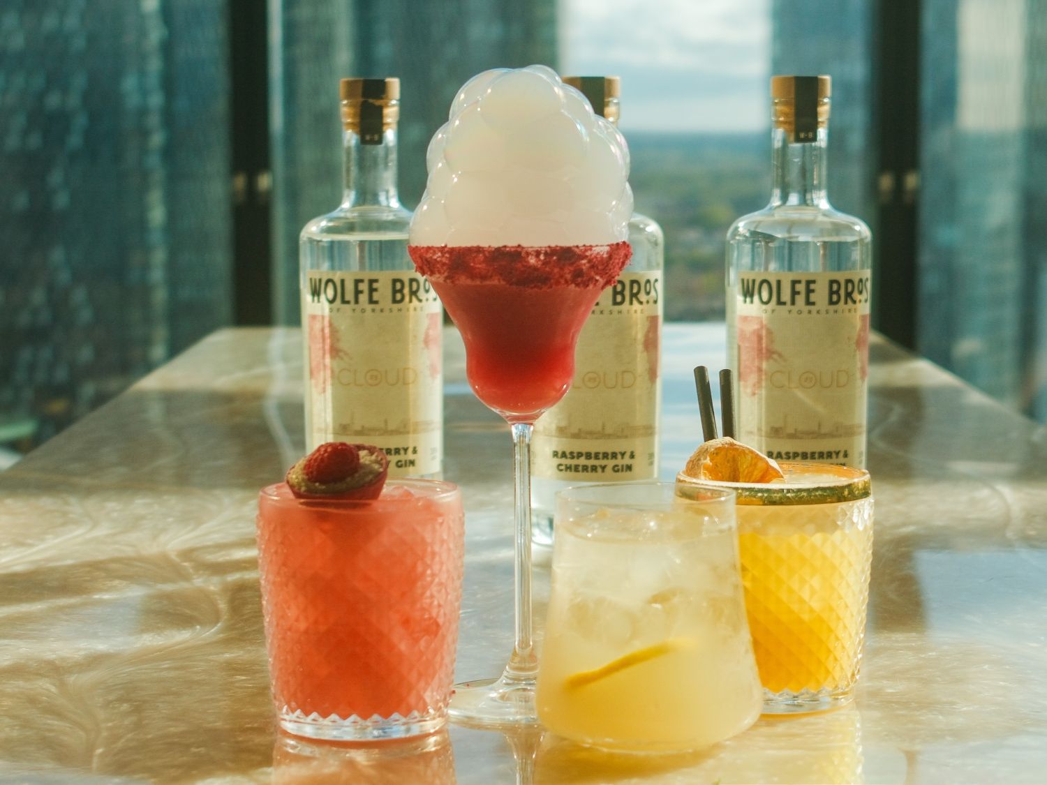 selection of colourful cocktails and spirits