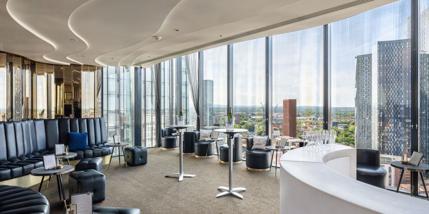 bar area with views of the city