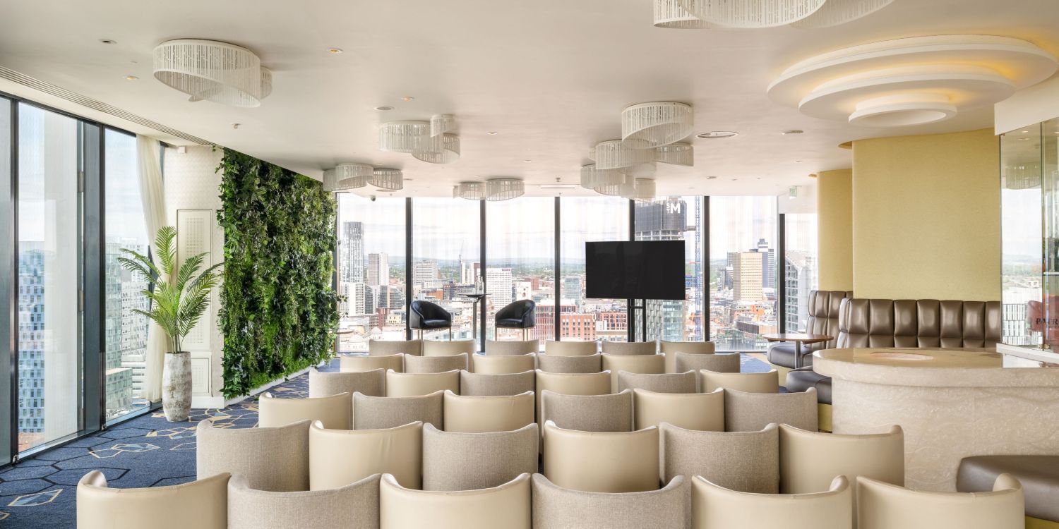 conference seating arrangement with skyline views
