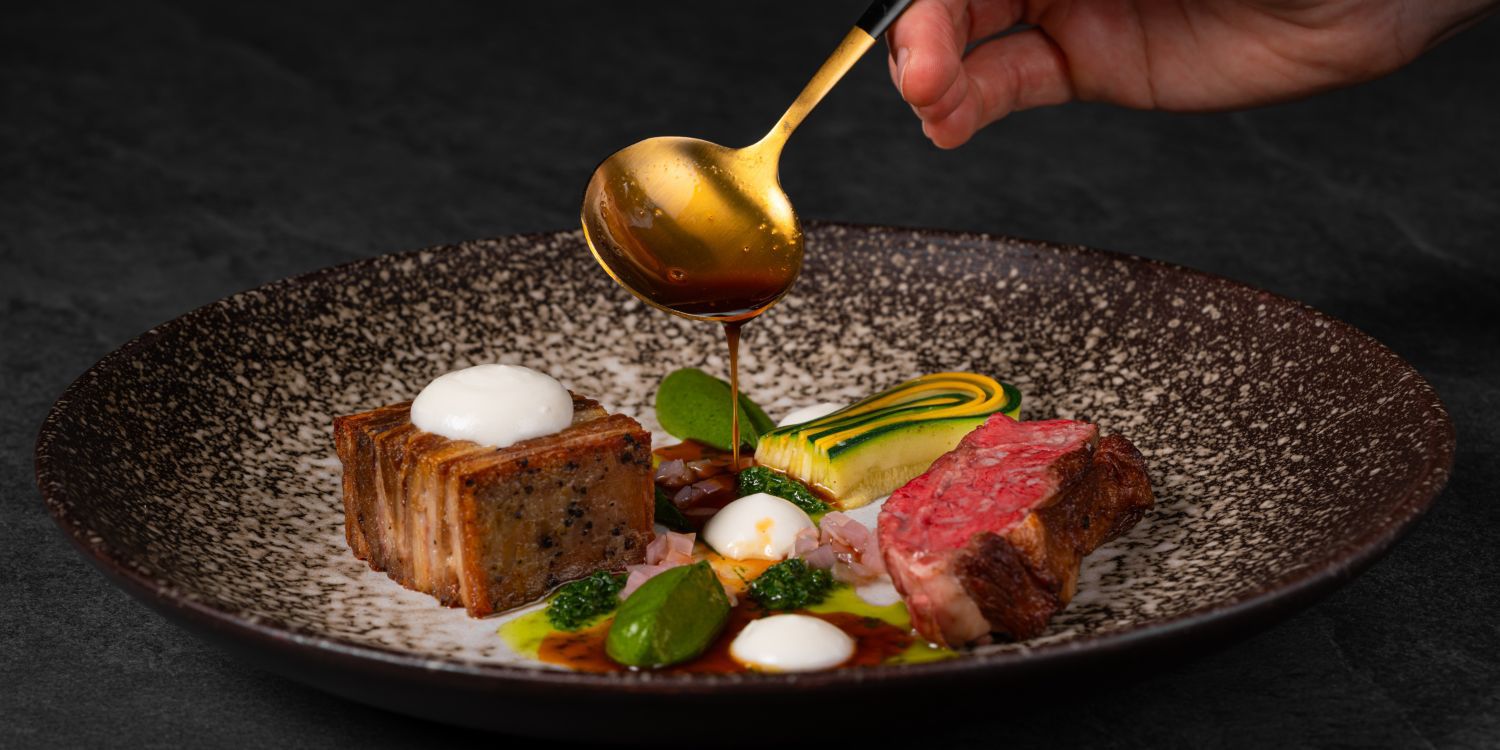 steak meal at podium