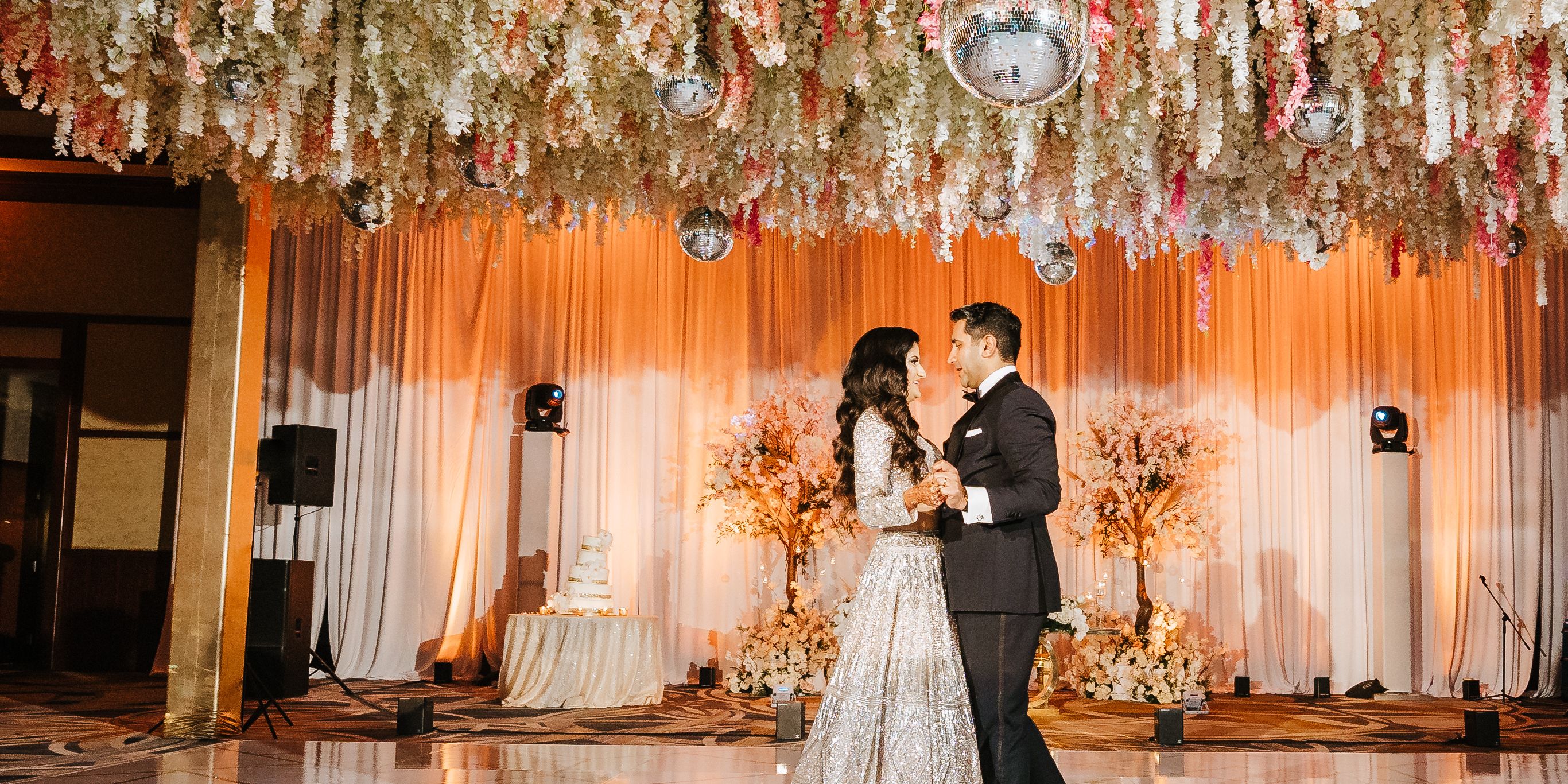 Bride and groom dancing on the dance floor.