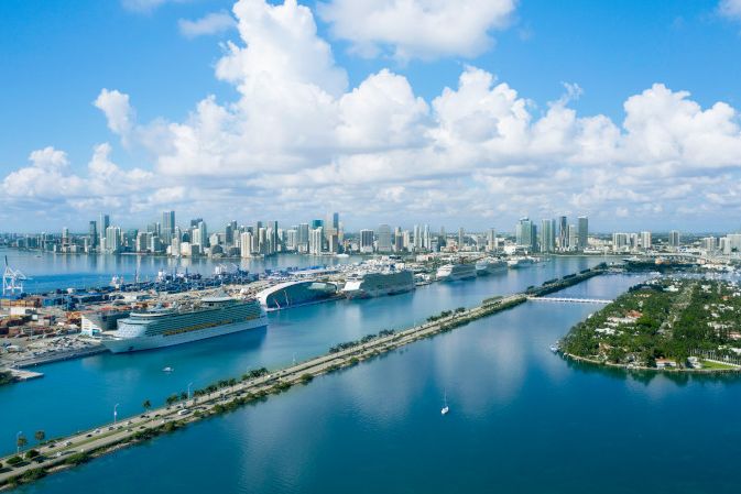 Birds eye view of the Port of Miami.