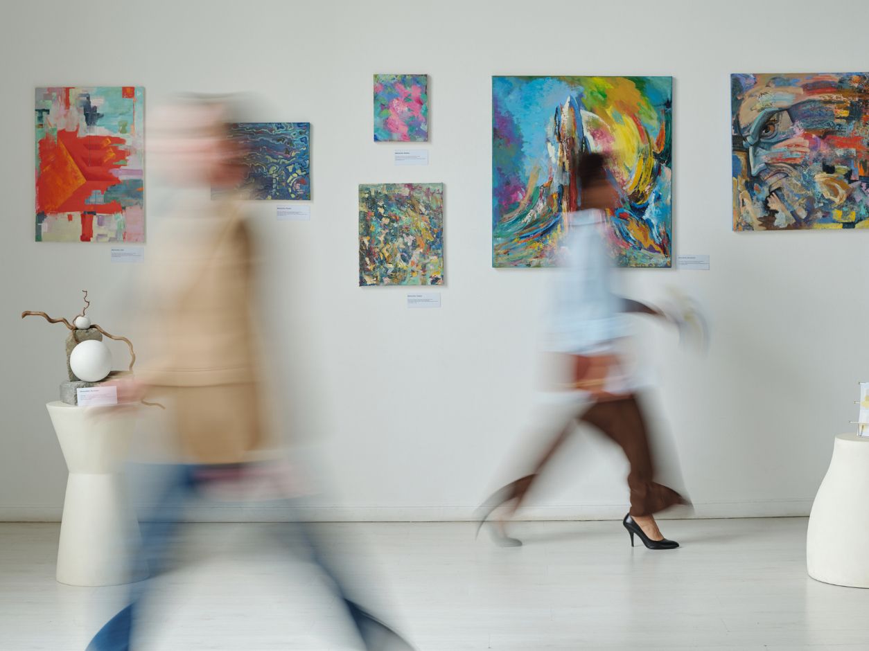 People walking in art museum