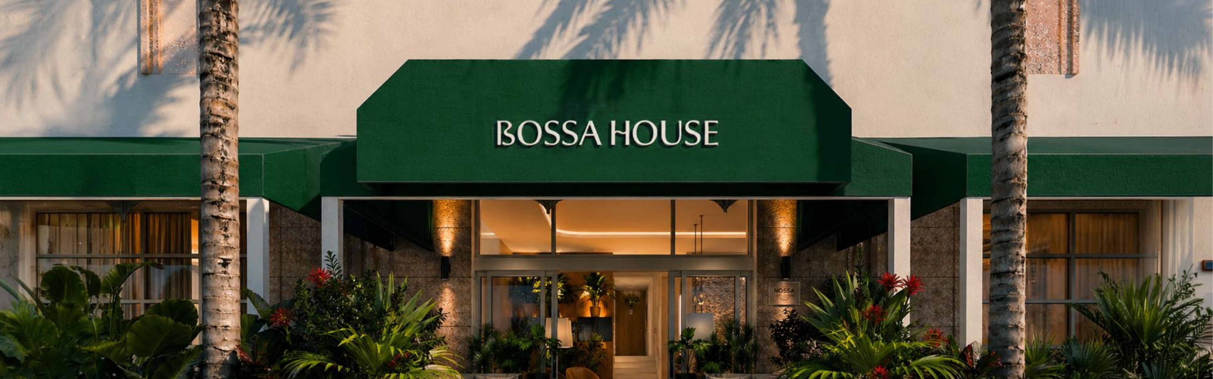 Bossa House facade with green awning.