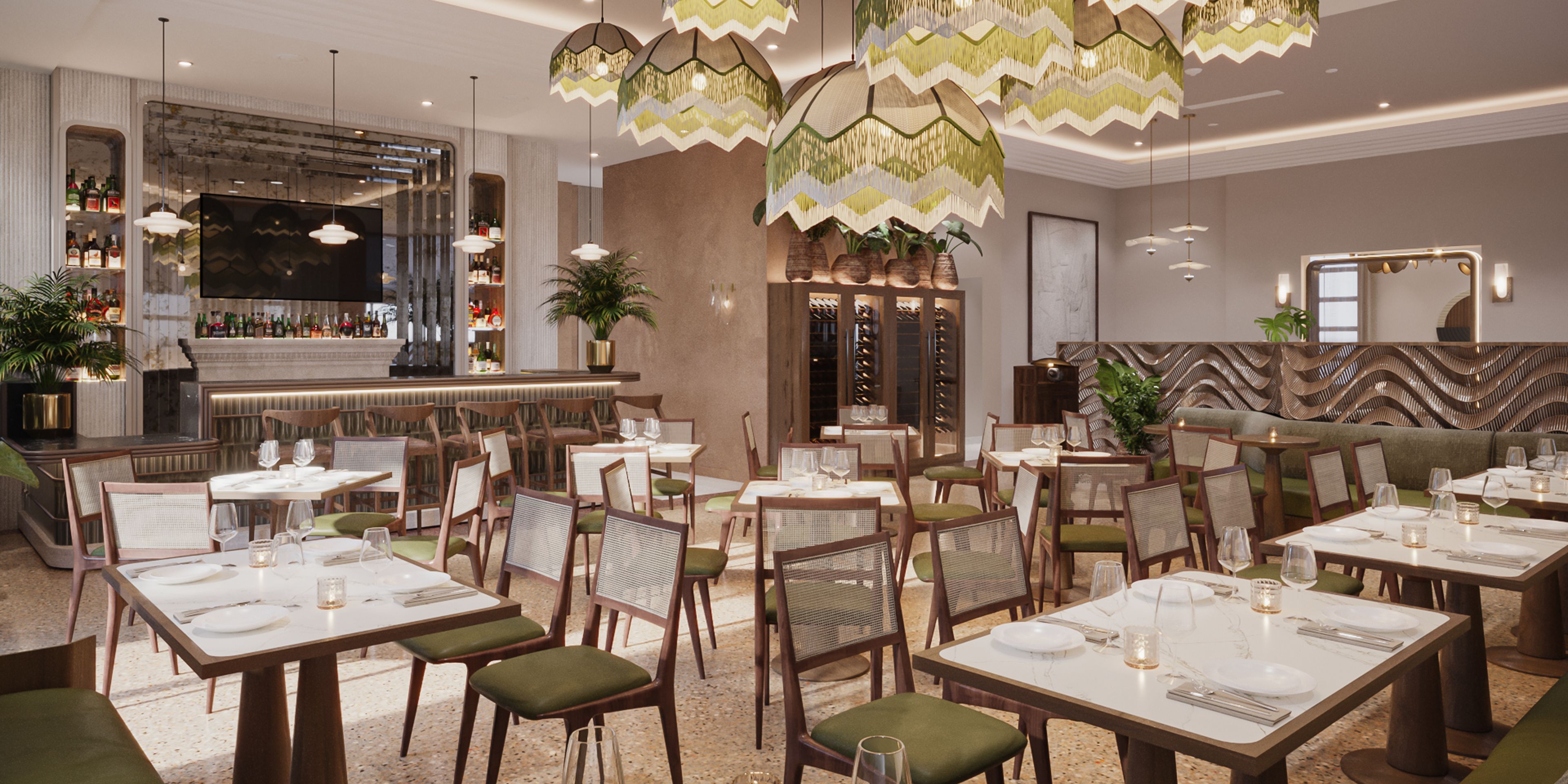 Restaurant seating with booths and tables