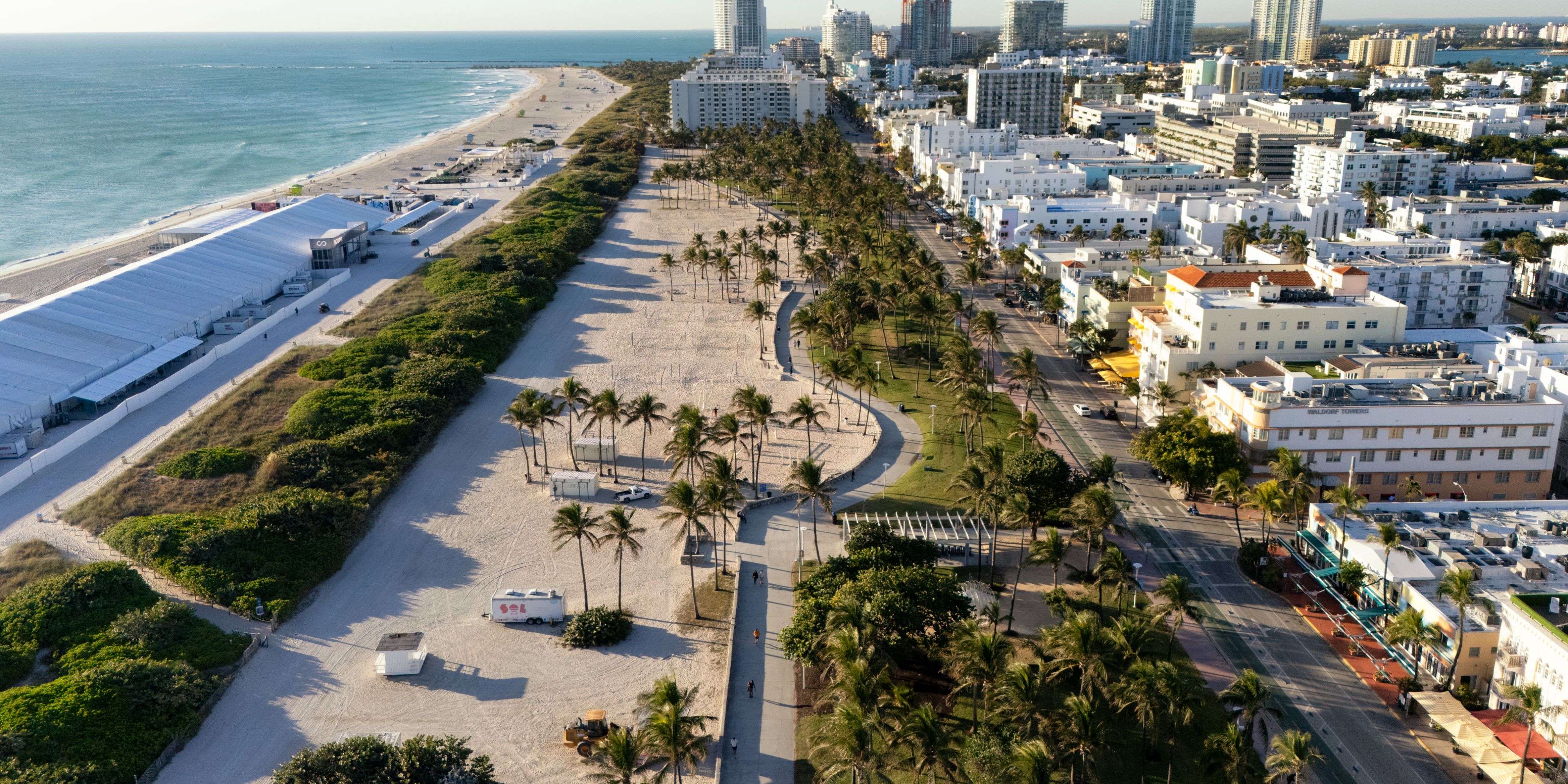 Aerial view of Ocean Drive in Miami.